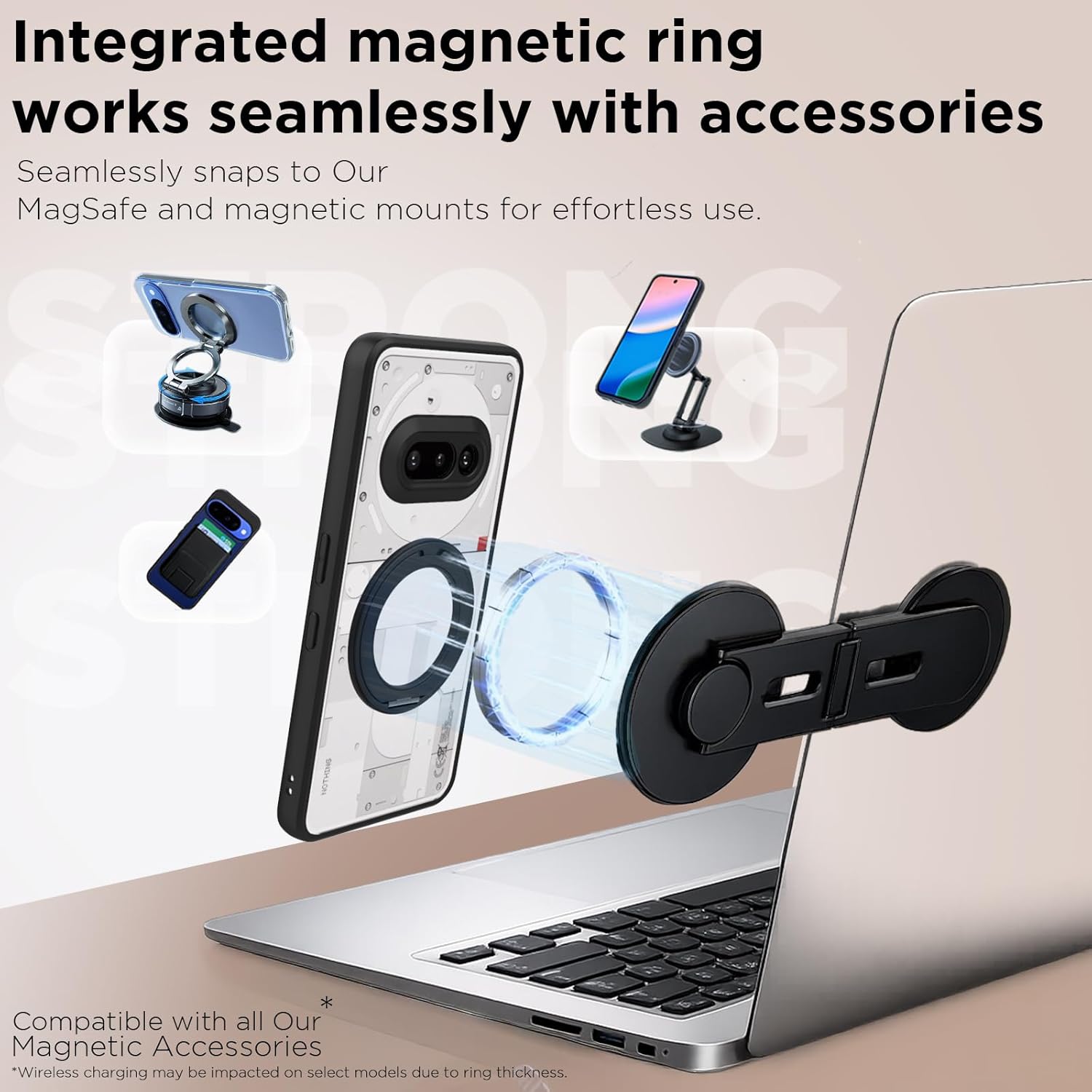 Nothing Phone 3a Ring Stand Back Cover Case | Clear Hybrid - Clear Black Magnetic