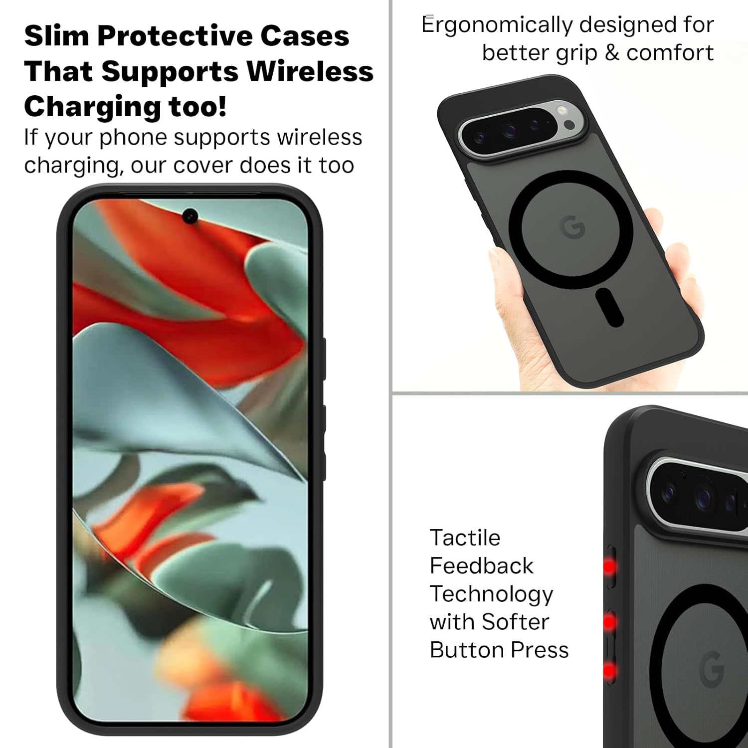 Google Pixel 9 / Pixel 9 Pro Back Cover Case | Sleek Hybrid - Matte Black Magnetic