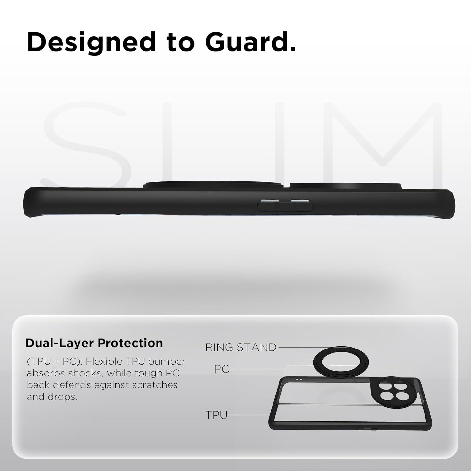 OnePlus 11 Ring Stand Back Cover Case | Clear Hybrid - Clear Black Magnetic
