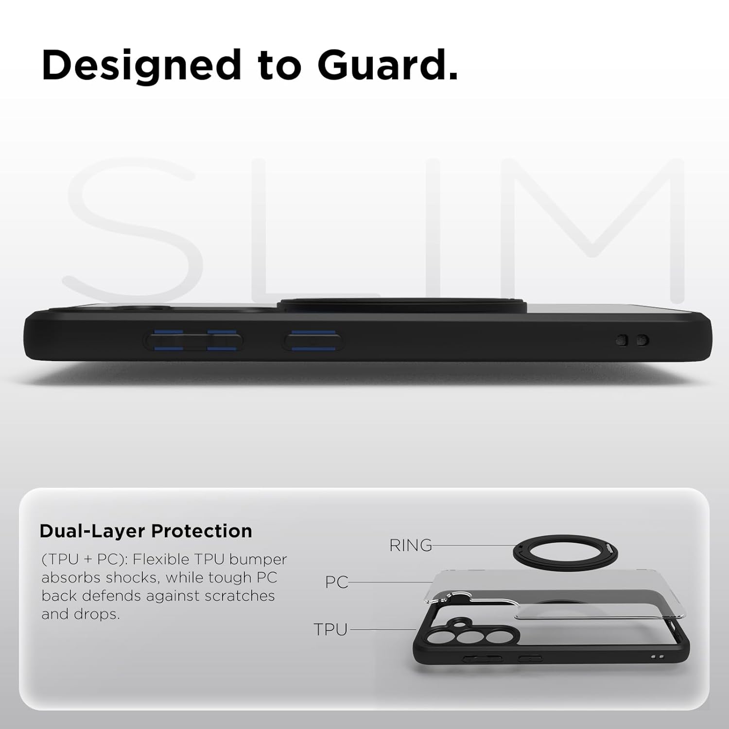Samsung Galaxy S25 Ring Stand Back Cover Case | Clear Hybrid - Clear Black Magnetic