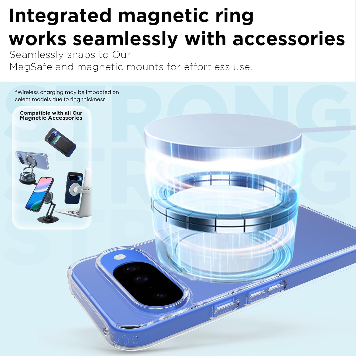 Google Pixel 10 / 10 Pro Ring Stand Back Cover Case | Clear Hybrid - Clear Smoke Magnetic
