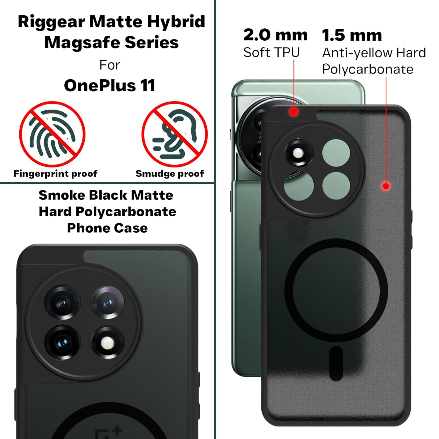OnePlus 11 Back Cover Case | Sleek Hybrid - Matte Black