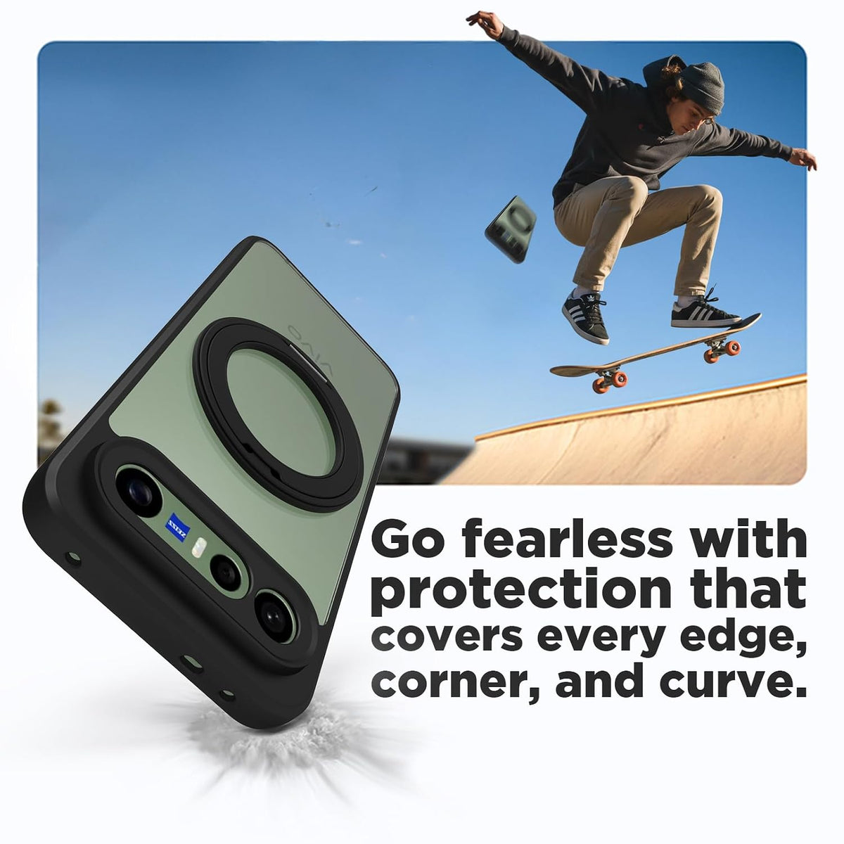 Vivo X300 FE Ring Stand Back Cover Case | Clear Hybrid - Clear Black Magnetic