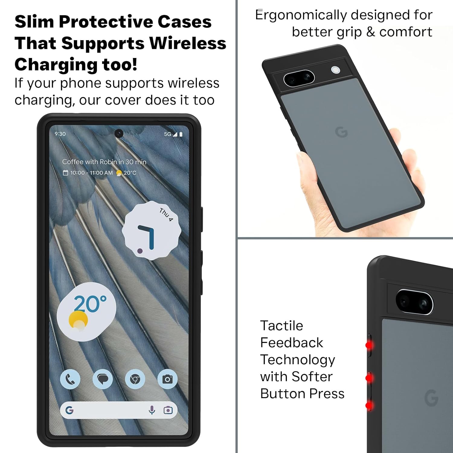 Google Pixel 7A Back Cover Case | Sleek Hybrid - Matte Black Magnetic