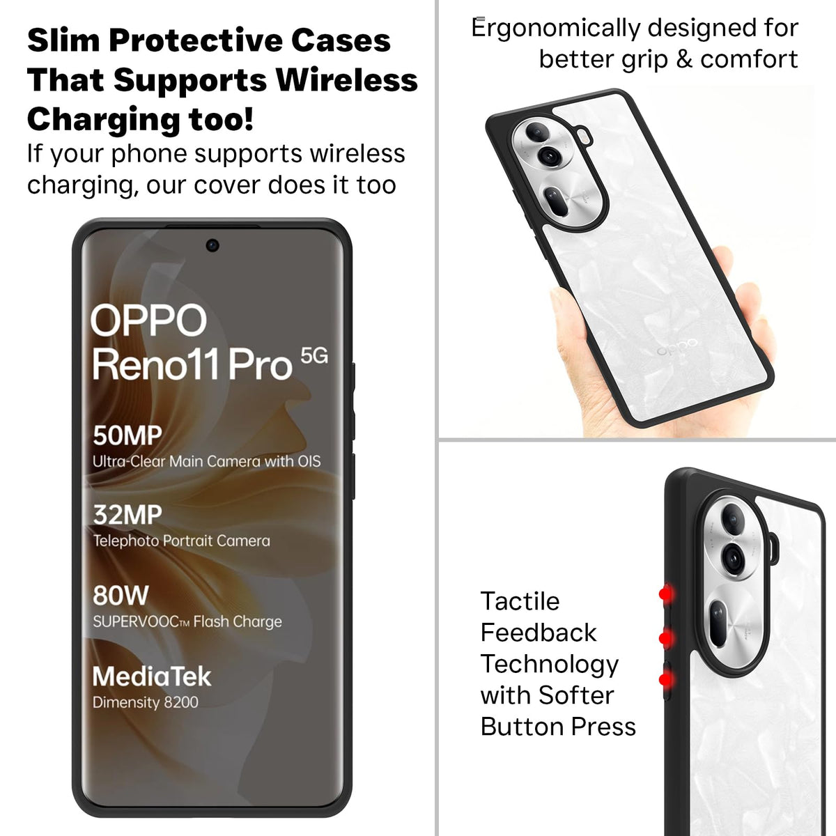 Oppo Reno 11 Pro Back Cover Case | Sleek Hybrid - Clear Black
