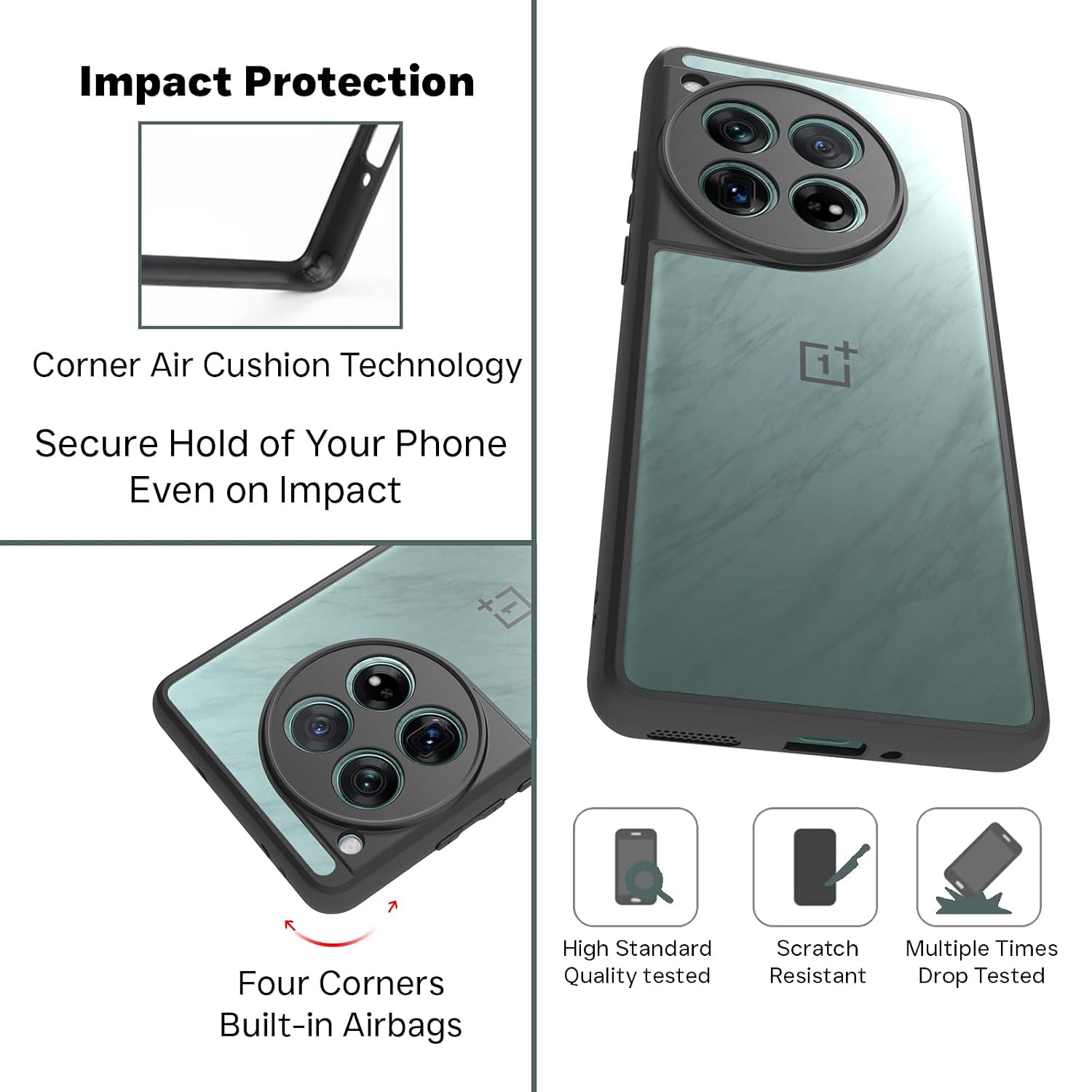 OnePlus 12 Back Cover Case | Sleek Hybrid - Clear Black
