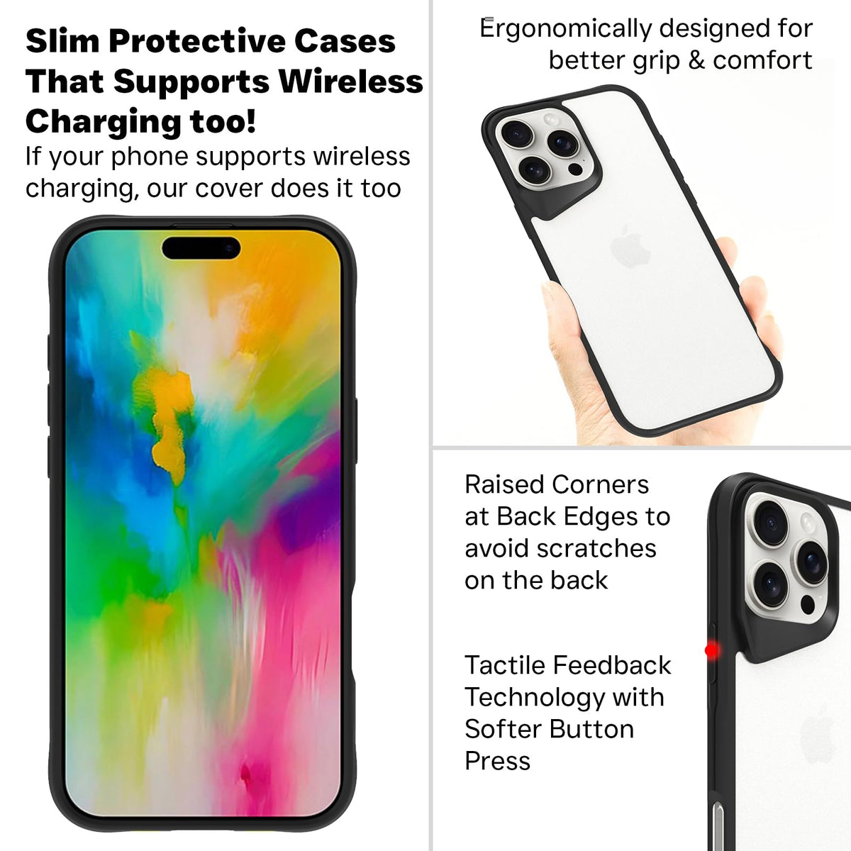 iPhone 16 Pro Max Back Cover Case | Tough Hybrid - Clear Black