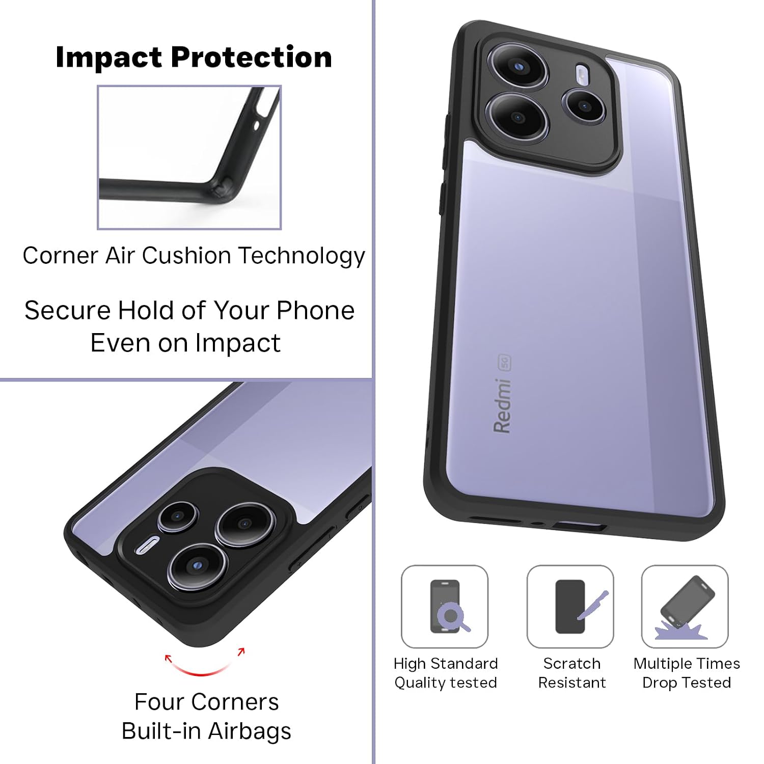 Redmi Note 14 5G Back Cover Case | Sleek Hybrid - Clear