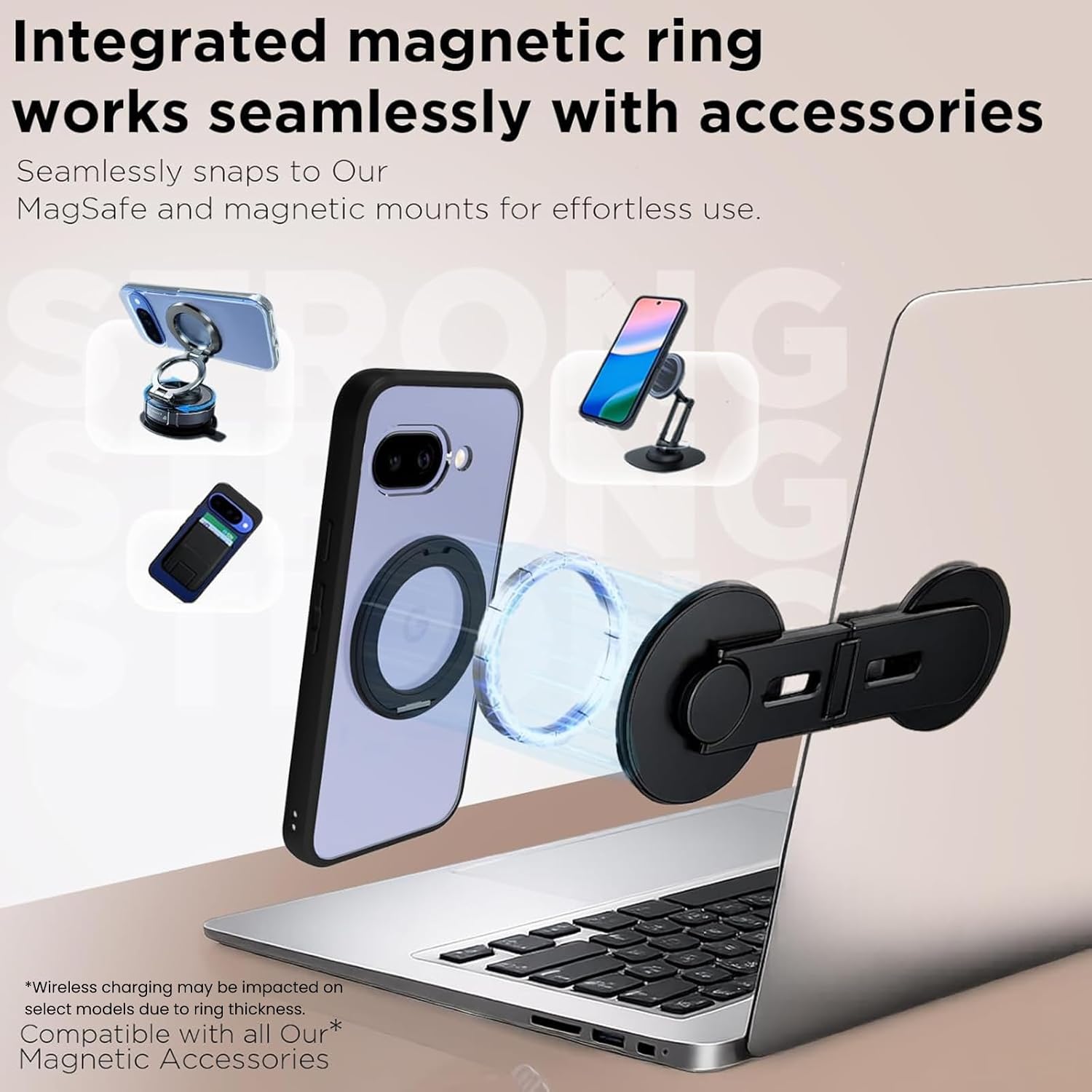 Google Pixel 9a Ring Stand Back Cover Case | Clear Hybrid - Clear Black Magnetic