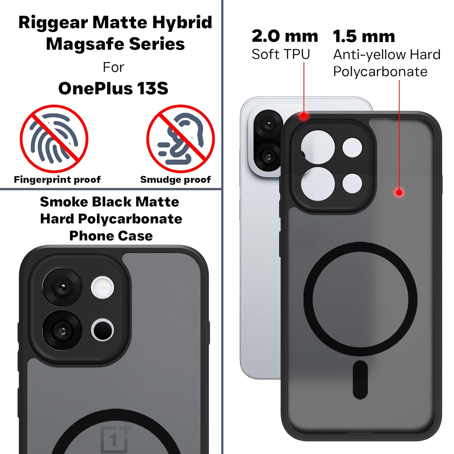 OnePlus 13s Back Cover Case | Sleek Hybrid - Matte Black Magnetic