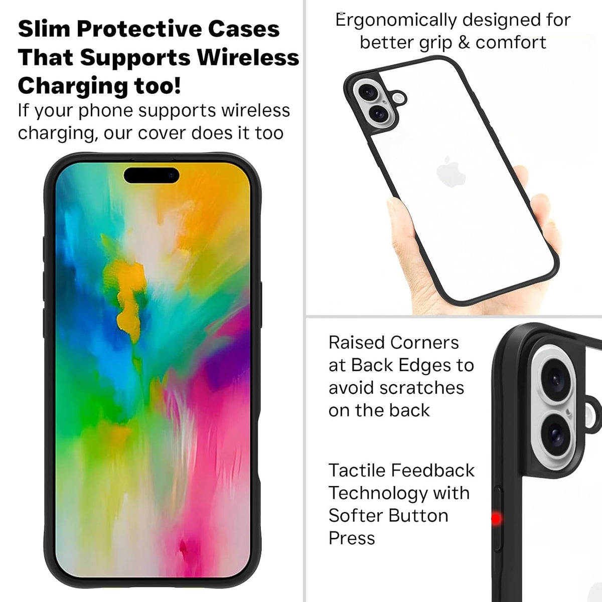 iPhone 16 Plus Back Cover Case | Tough Hybrid - Clear Black