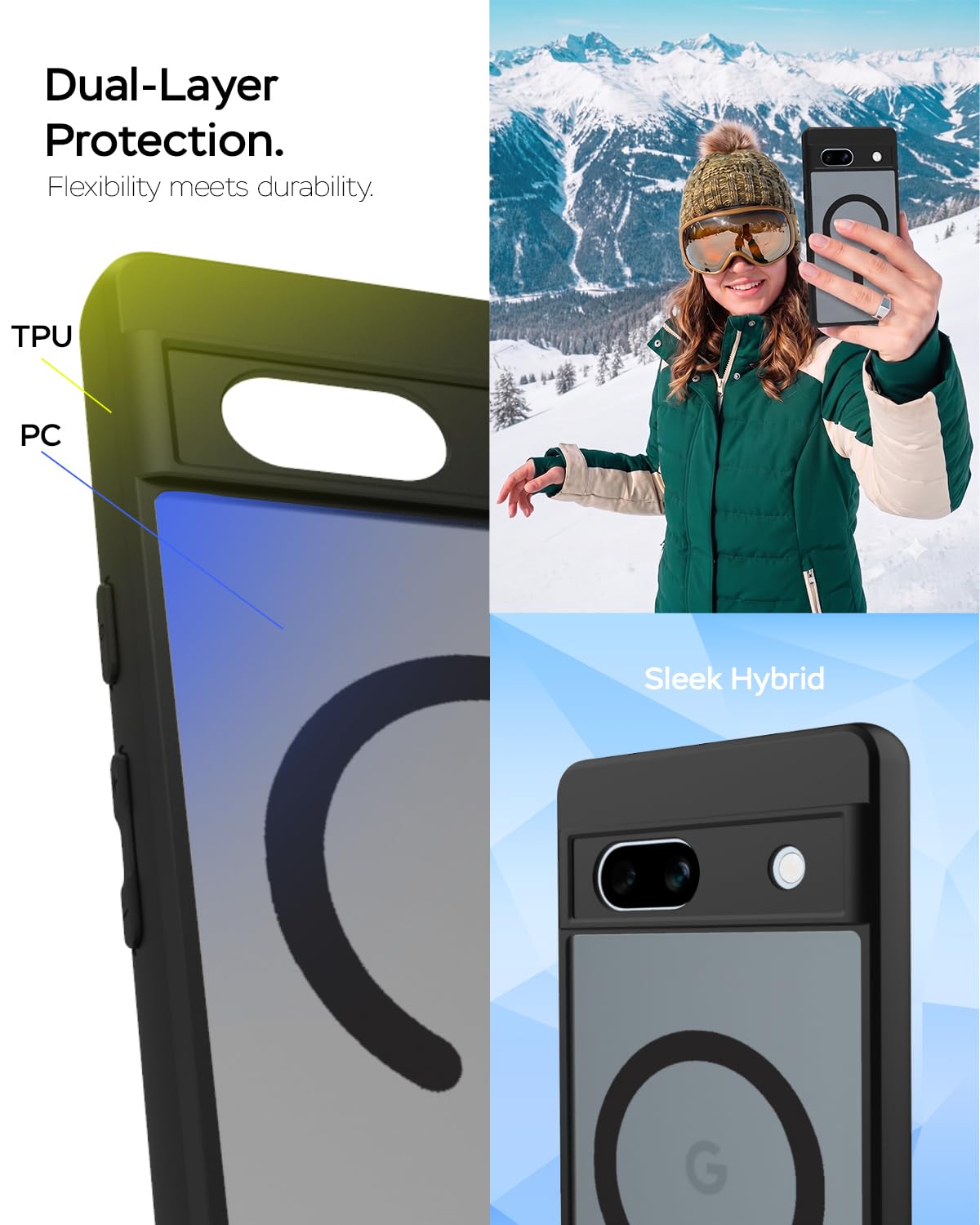 Google Pixel 7A Back Cover Case | Sleek Hybrid - Matte Black Magnetic