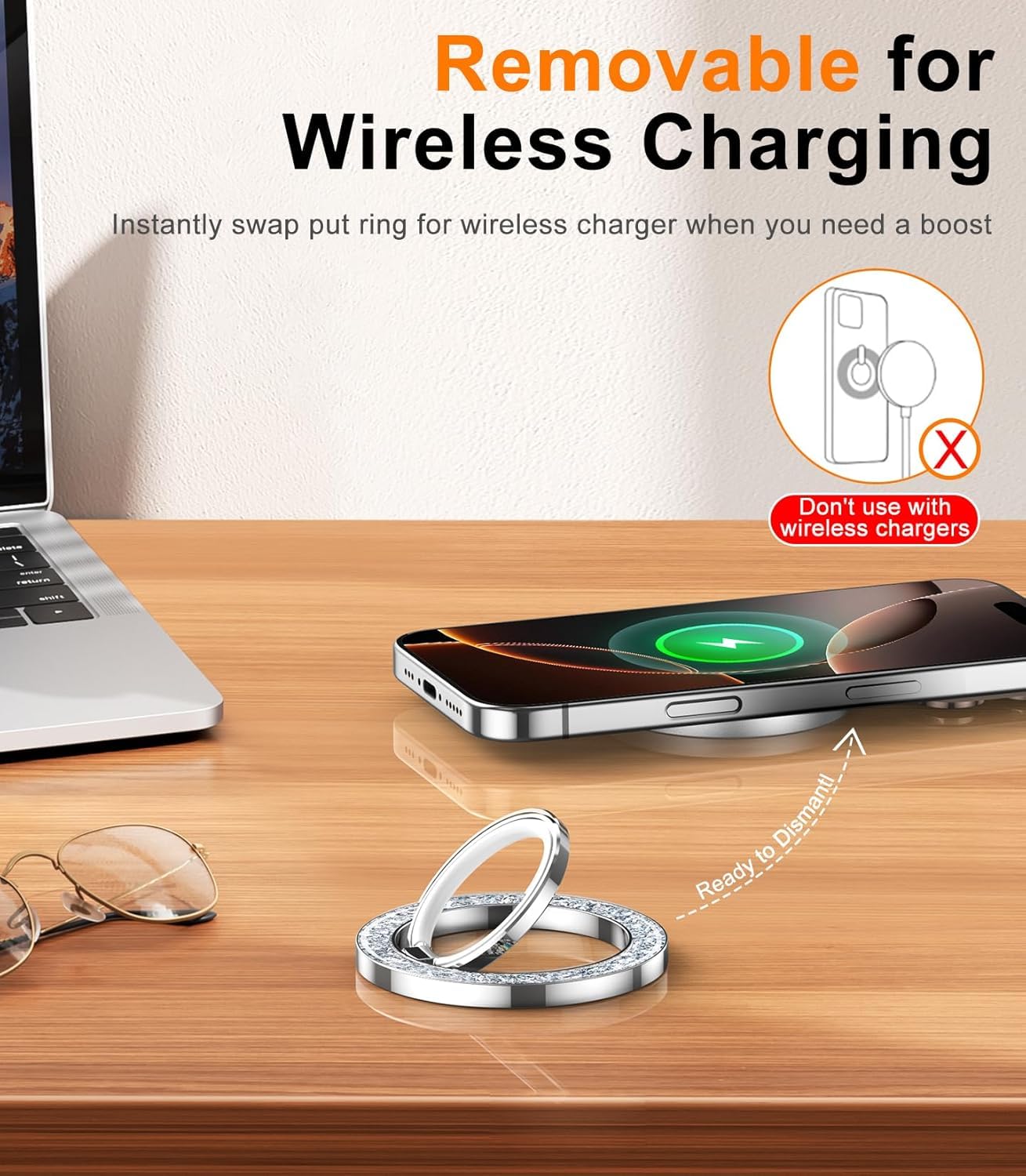 MagSafe Phone Grip & Stand | Ring Holder - Silver Sparkle