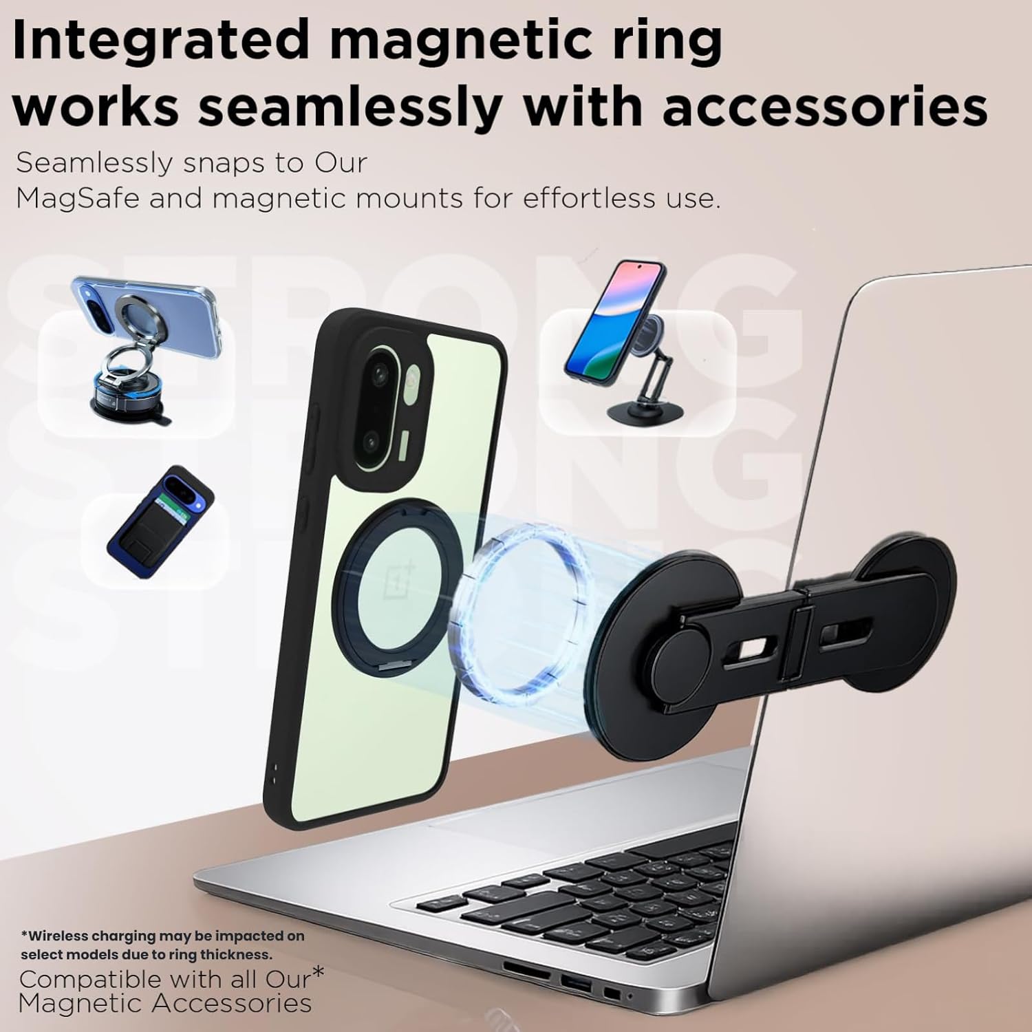 OnePlus 15R 5G Ring Stand Back Cover Case | Clear Hybrid - Clear Black Magnetic