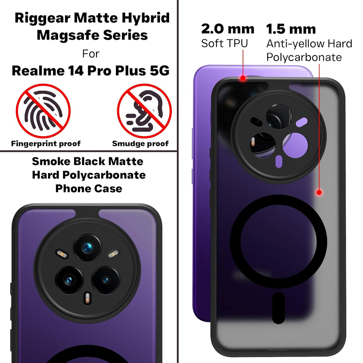Realme 14 Pro Plus 5G Back Cover Case | Sleek Hybrid - Matte Black Magnetic