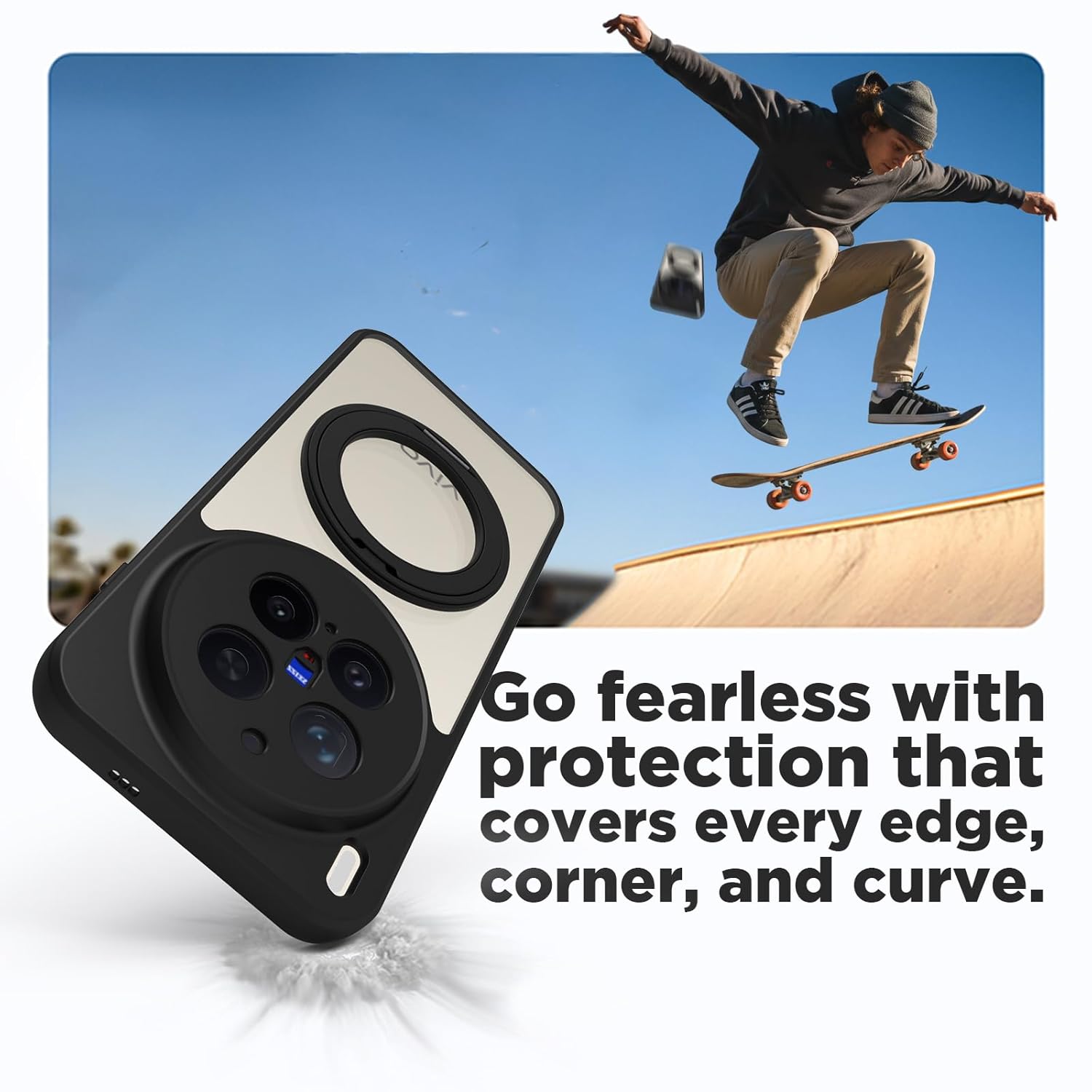 Vivo X300 Pro 5G Ring Stand Back Cover Case | Clear Hybrid - Clear Black Magnetic