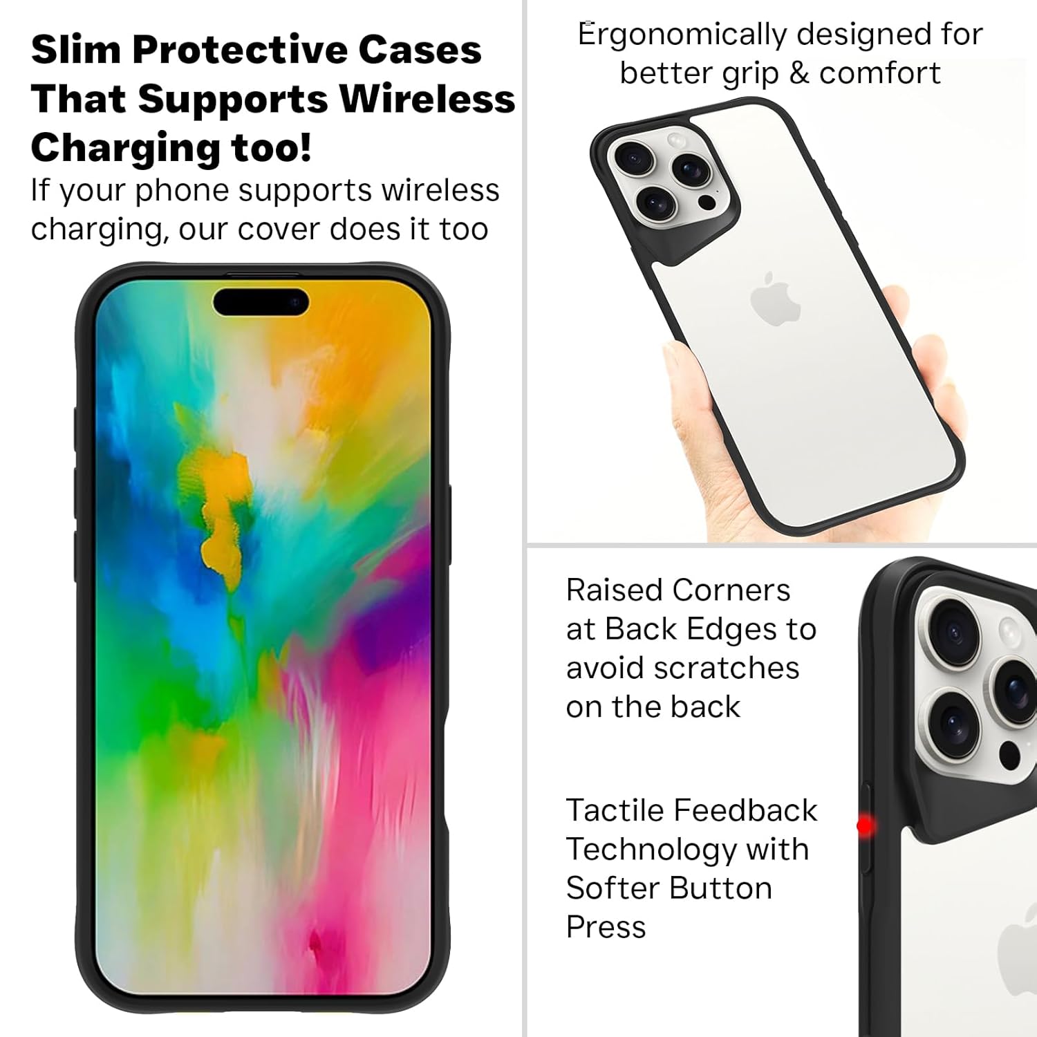 iPhone 16 Pro Back Cover Case | Tough Hybrid - Clear Black