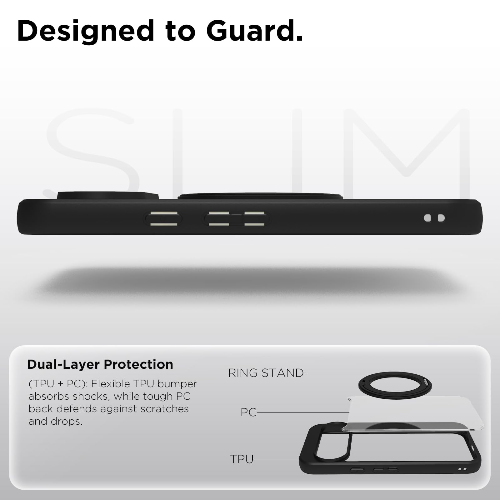 Google Pixel 11 / Pixel 11 Pro Ring Stand Back Cover Case| Sleek Hybrid - Clear Black Magnetic