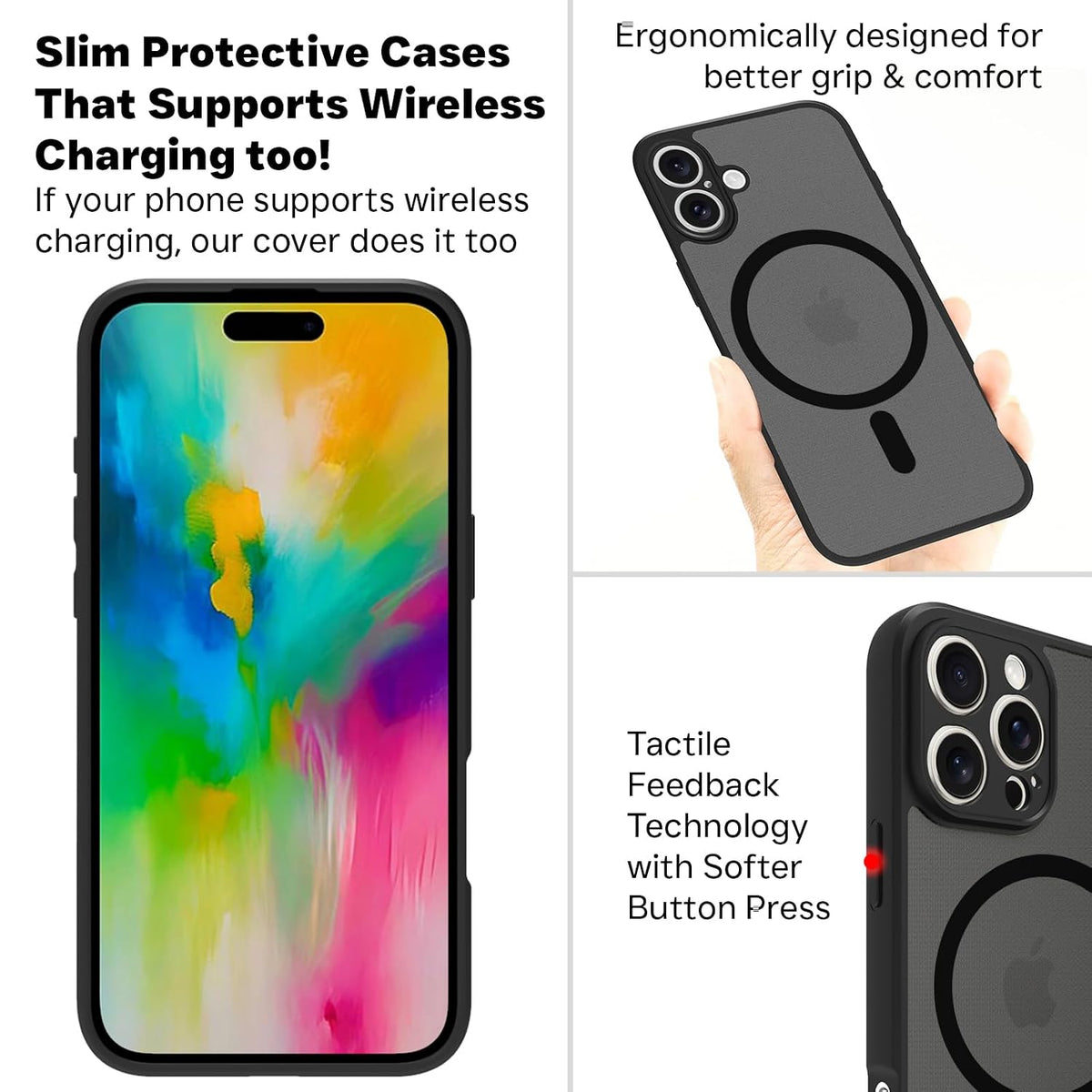iPhone 16 Pro Max Back Cover Case | Sleek Hybrid - Matte Black Magnetic
