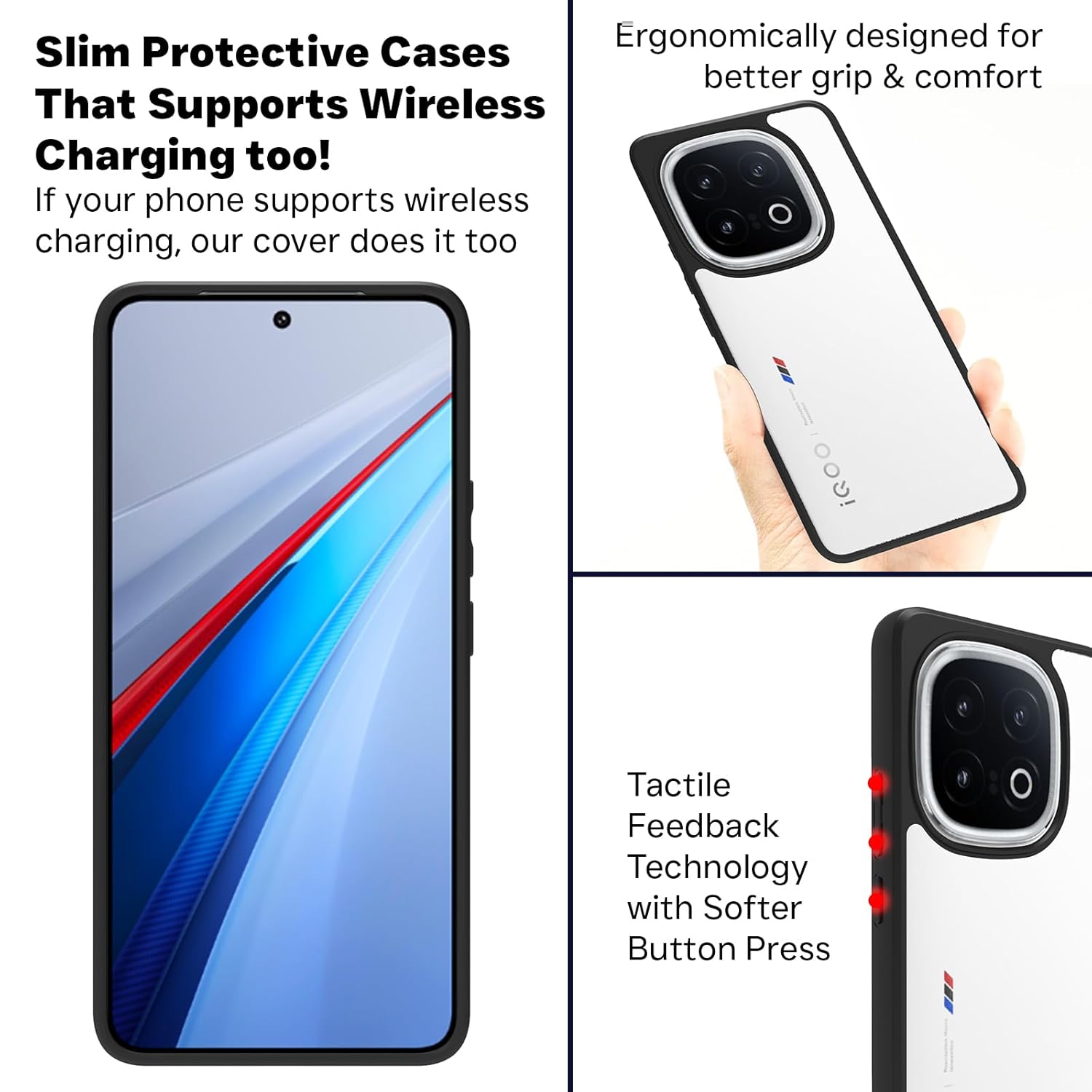 iQOO 13 5G Back Cover Case | Sleek Hybrid - Clear Black