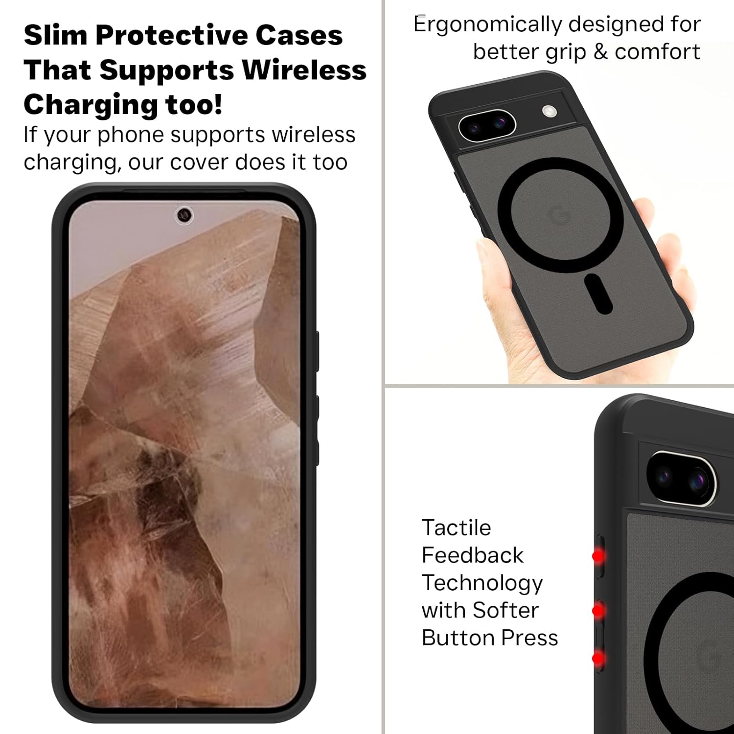 Google Pixel 8a Back Cover Case | Sleek Hybrid - Matte Black Magentic