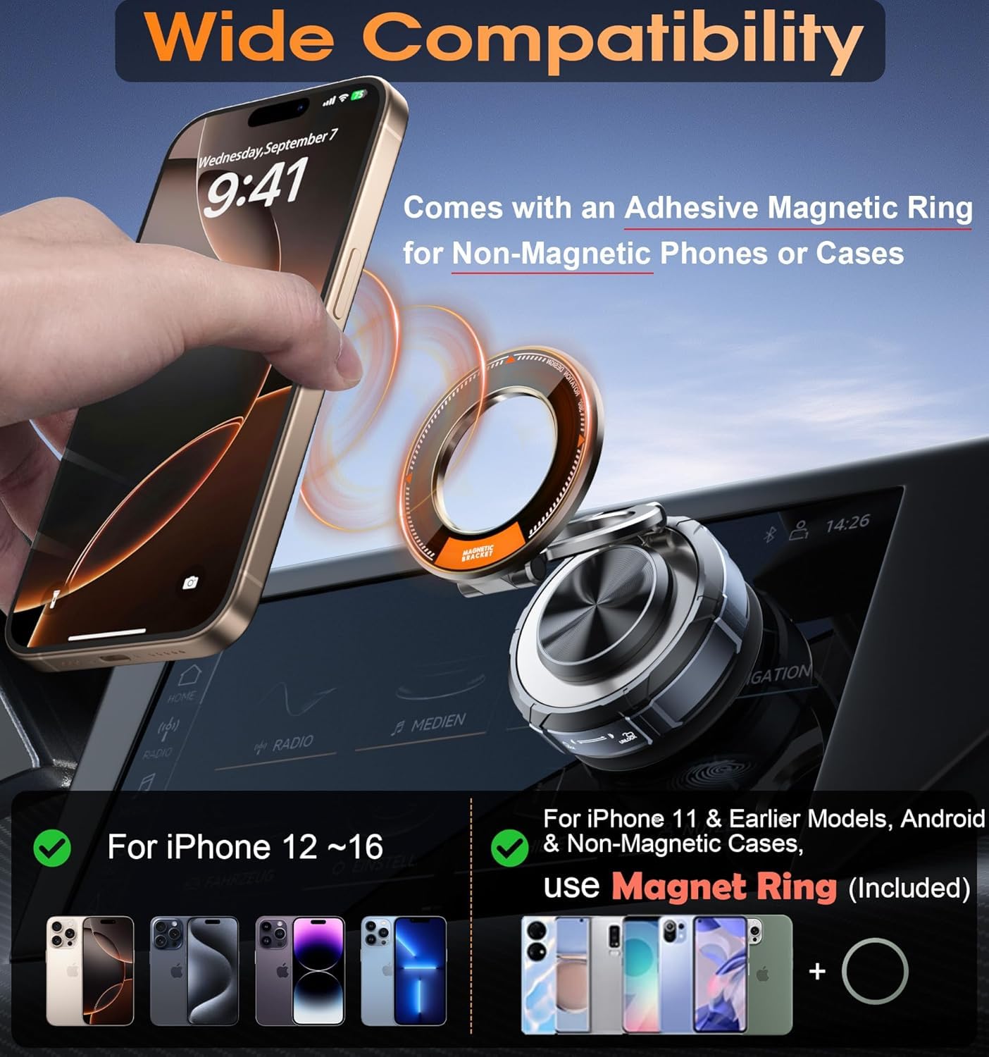 Magnetic Car Mobile Holder | 360 Degree Suction Cup Mount