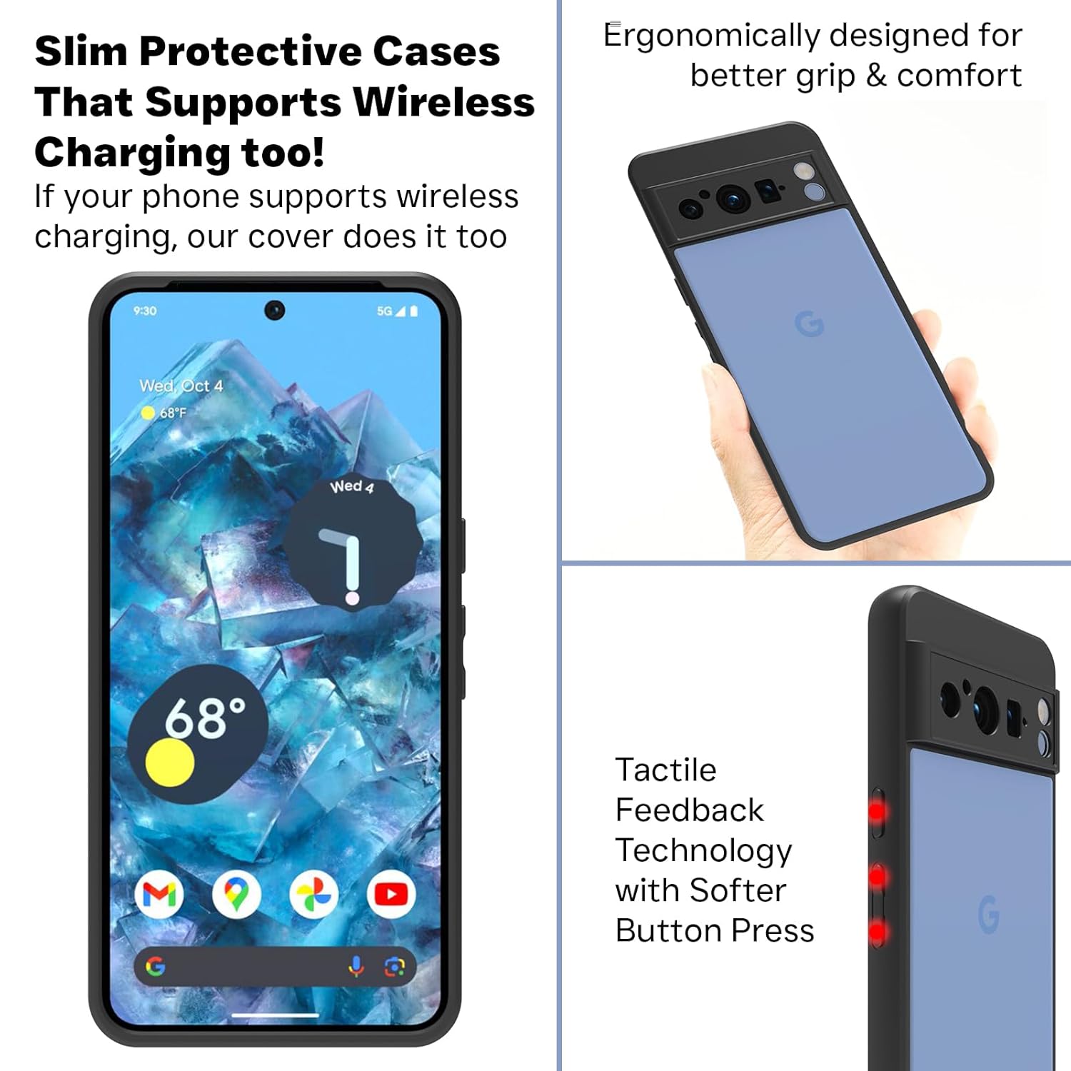 Google Pixel 8 Pro Back Cover Case | Clear Hybrid - Clear Black