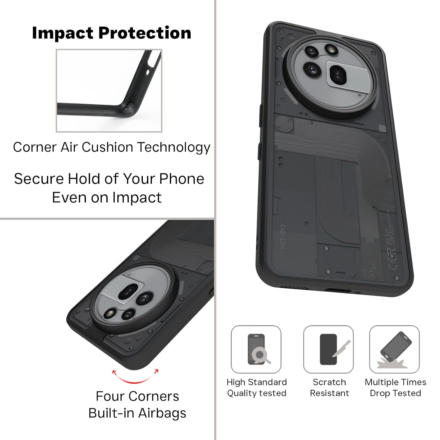 Nothing Phone 3a Pro Back Cover Case | Sleek Hybrid - Matte Black