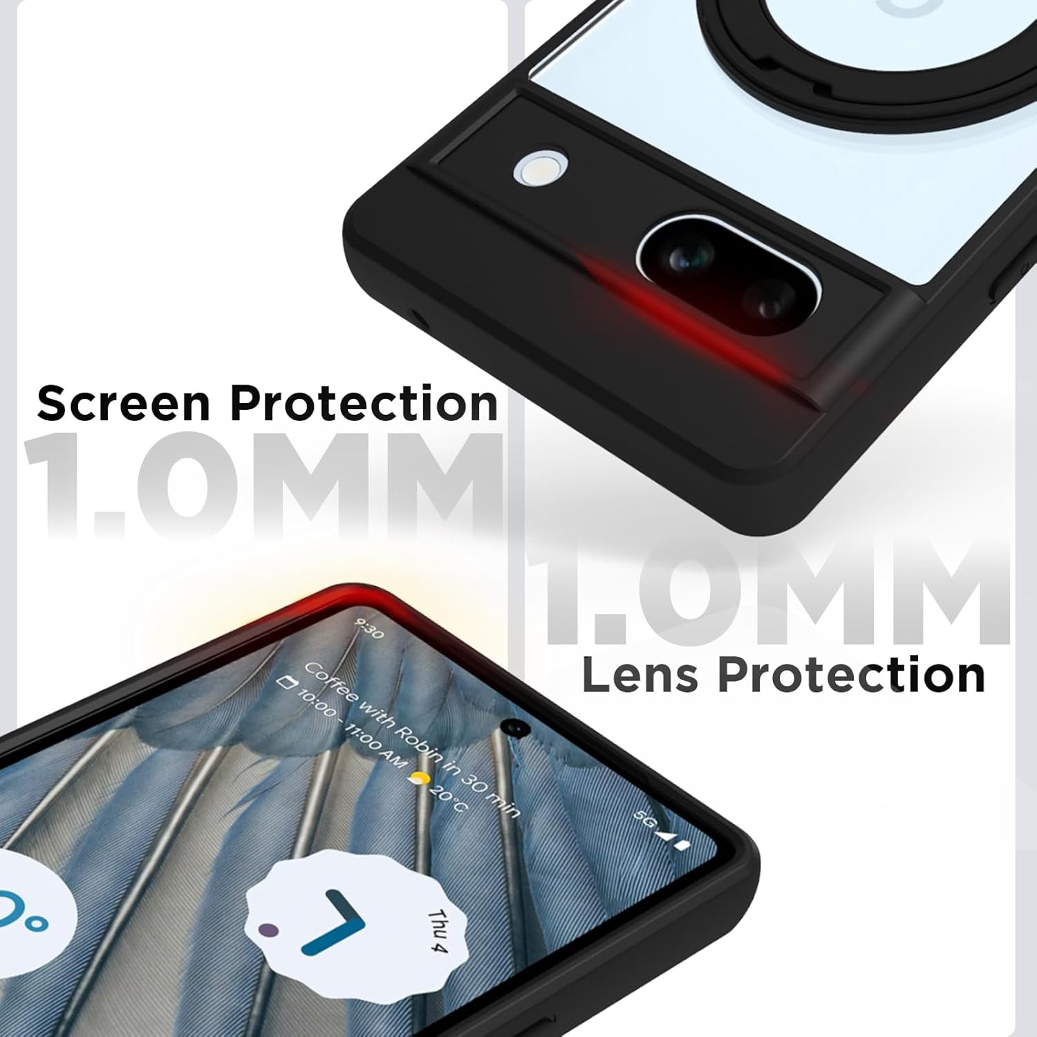 Google Pixel 7A Ring Stand Back Cover Case | Clear Hybrid - Clear Black Magnetic