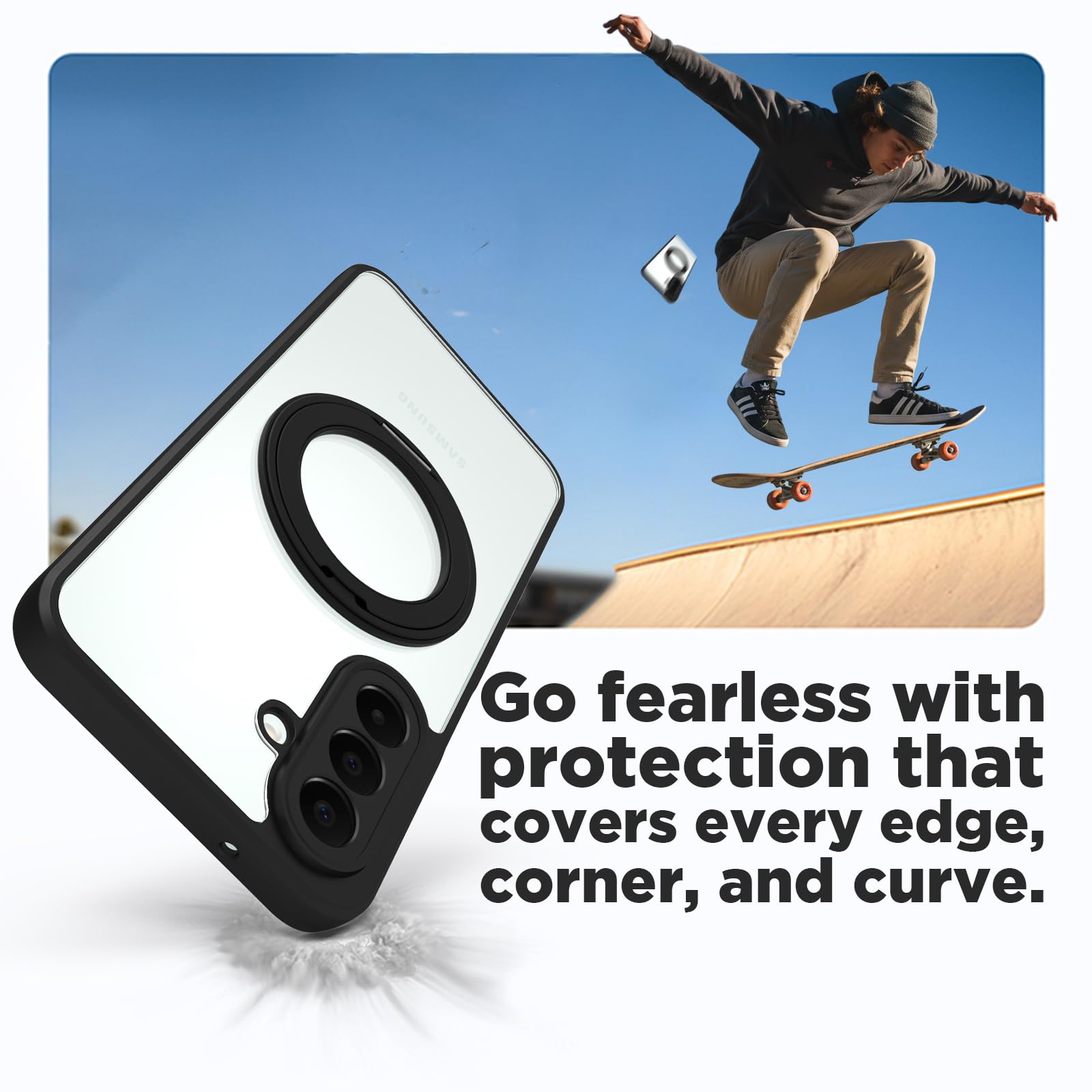 Samsung Galaxy A27 Ring Stand Back Cover Case | Sleek Hybrid - Clear Black Magnetic