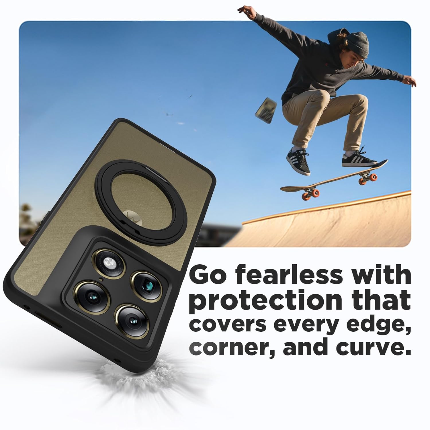 Motorola Signature Ring Stand Back Cover Case | Clear Hybrid - Clear Black Magnetic