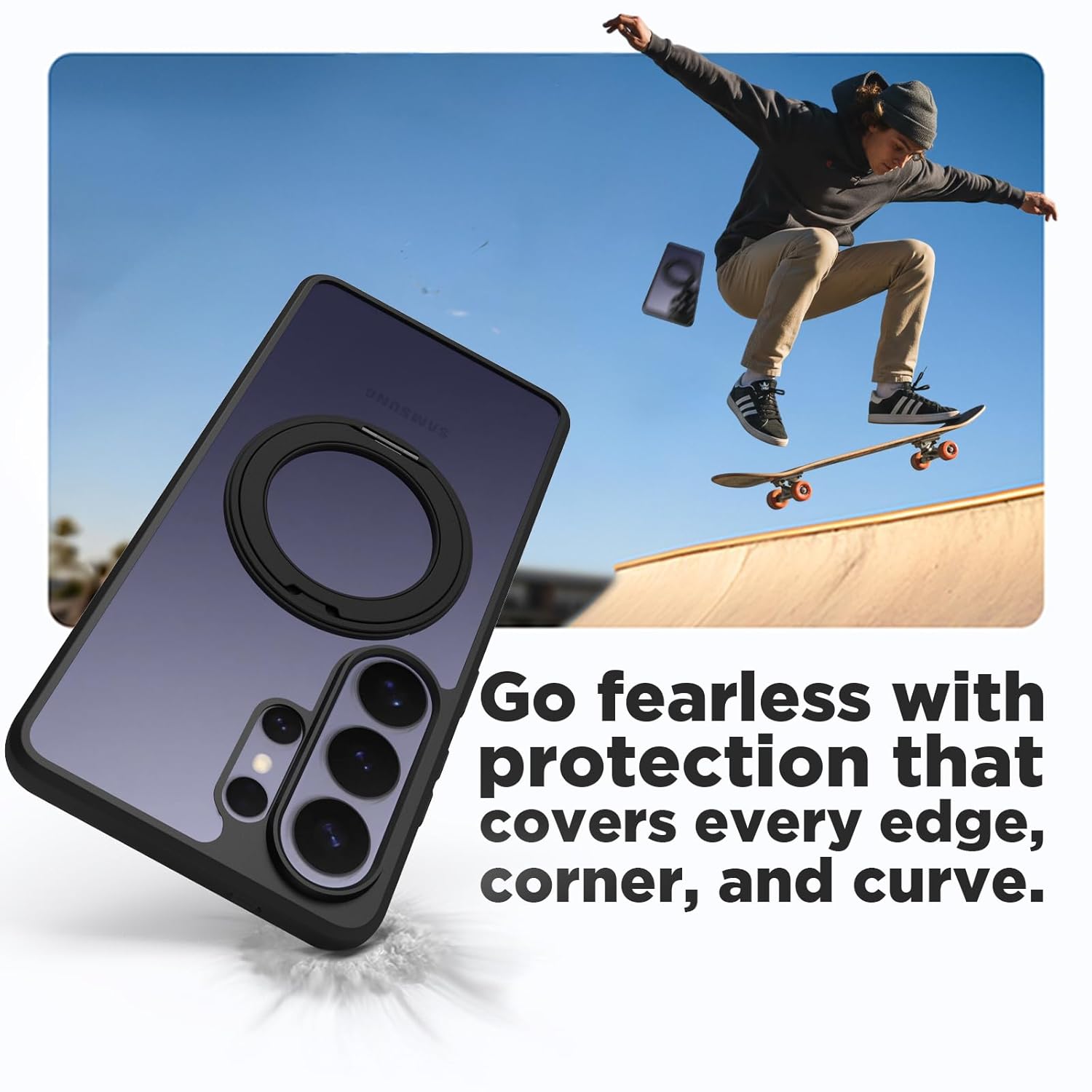 Samsung Galaxy S26 Ultra Ring Stand Back Cover Case | Clear - Clear Black Magnetic