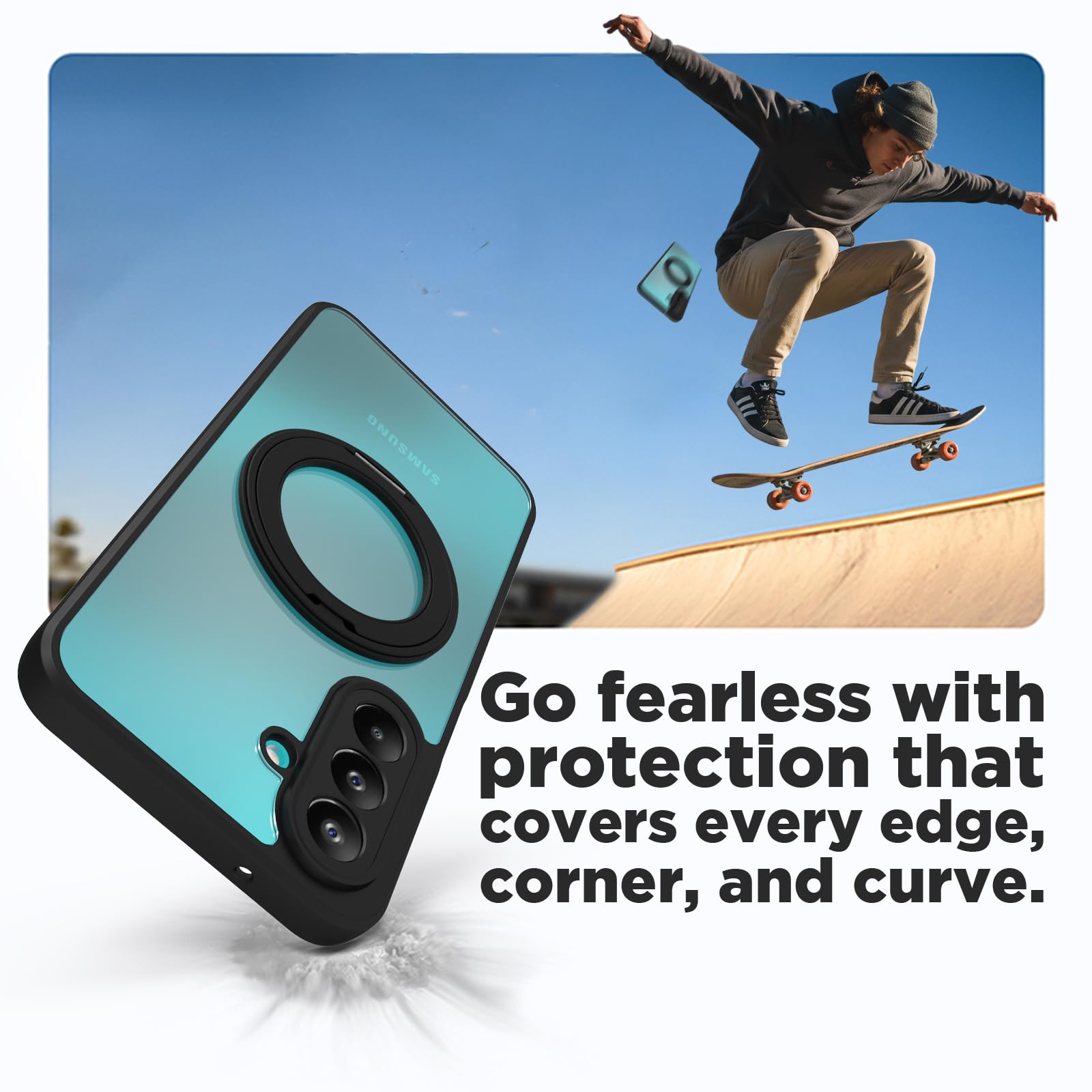 Samsung Galaxy M47 Ring Stand Back Cover Case | Sleek Hybrid - Matte Black Magnetic