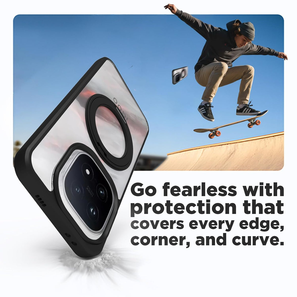 iQOO 15 5G Ring Stand Back Cover Case | Sleek Hybrid - Matte Black Ring Stand
