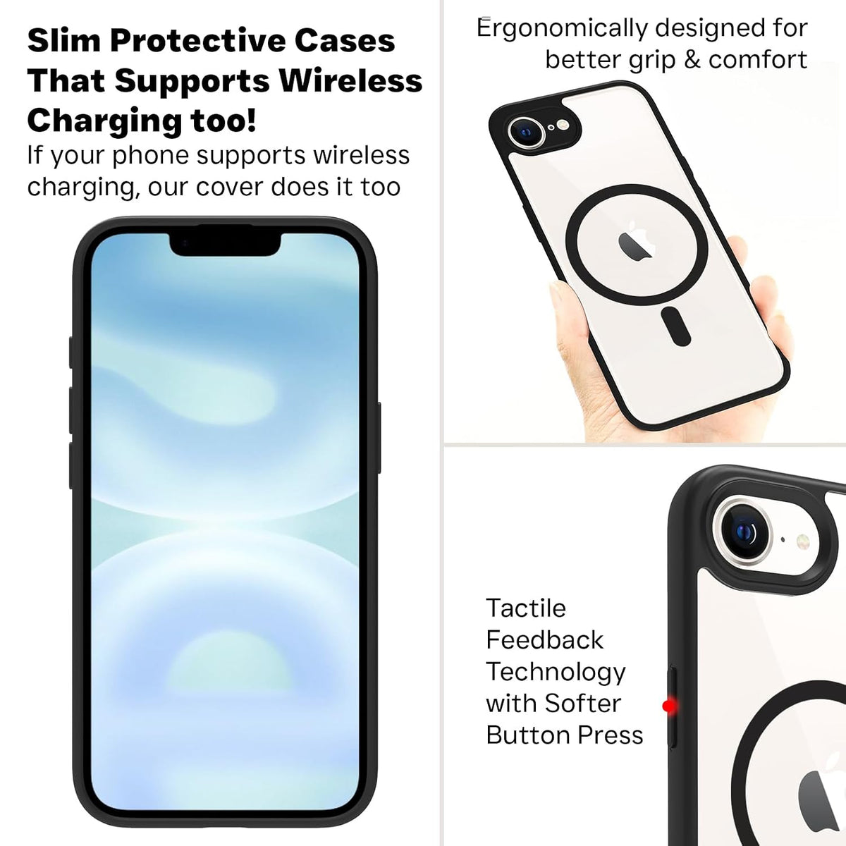iPhone 17e / iPhone 16e Back Cover Case | Tough Hybrid - Clear Black Magnetic