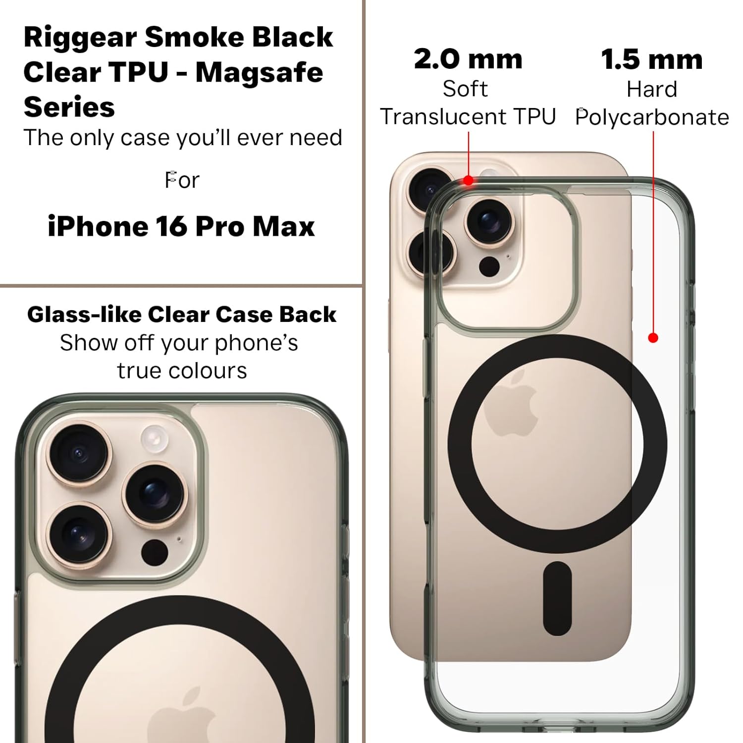 iPhone 16 Pro Max Back Cover Case | Clear Hybrid - Clear Black Magnetic