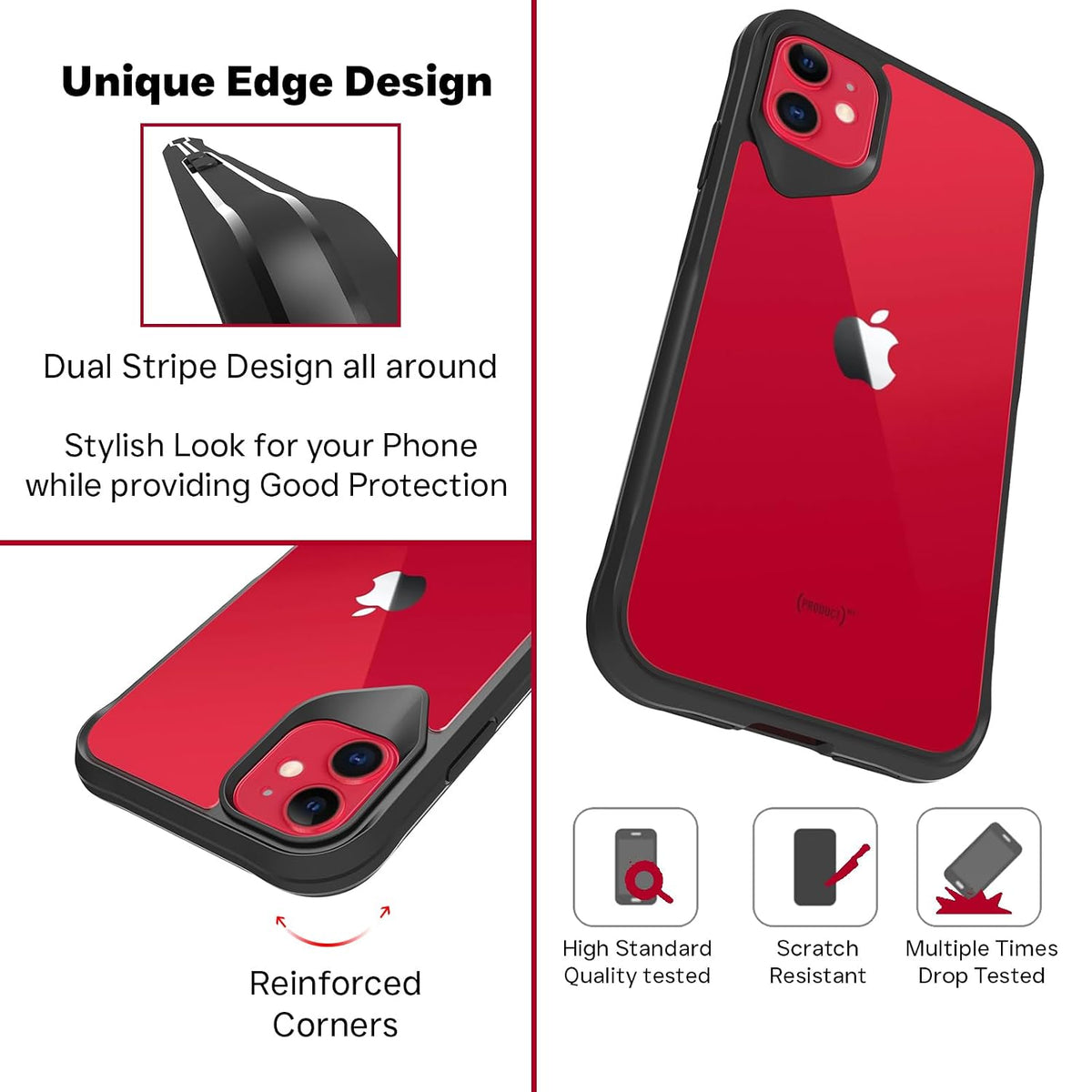 iPhone 11  Back Cover Case | Tough Hybrid - Clear Black