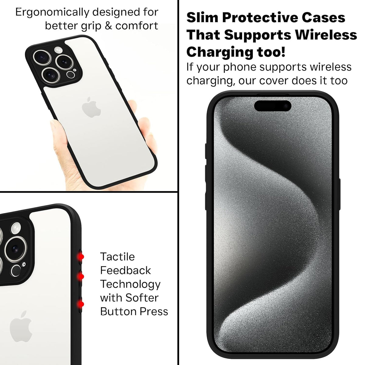 iPhone 15 Pro Back Cover Case | Sleek Hybrid - Clear Black