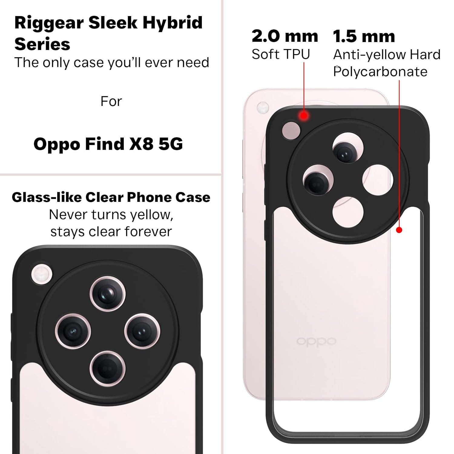 Oppo Find X8 5G Back Cover Case | Clear Hybrid - Clear Black