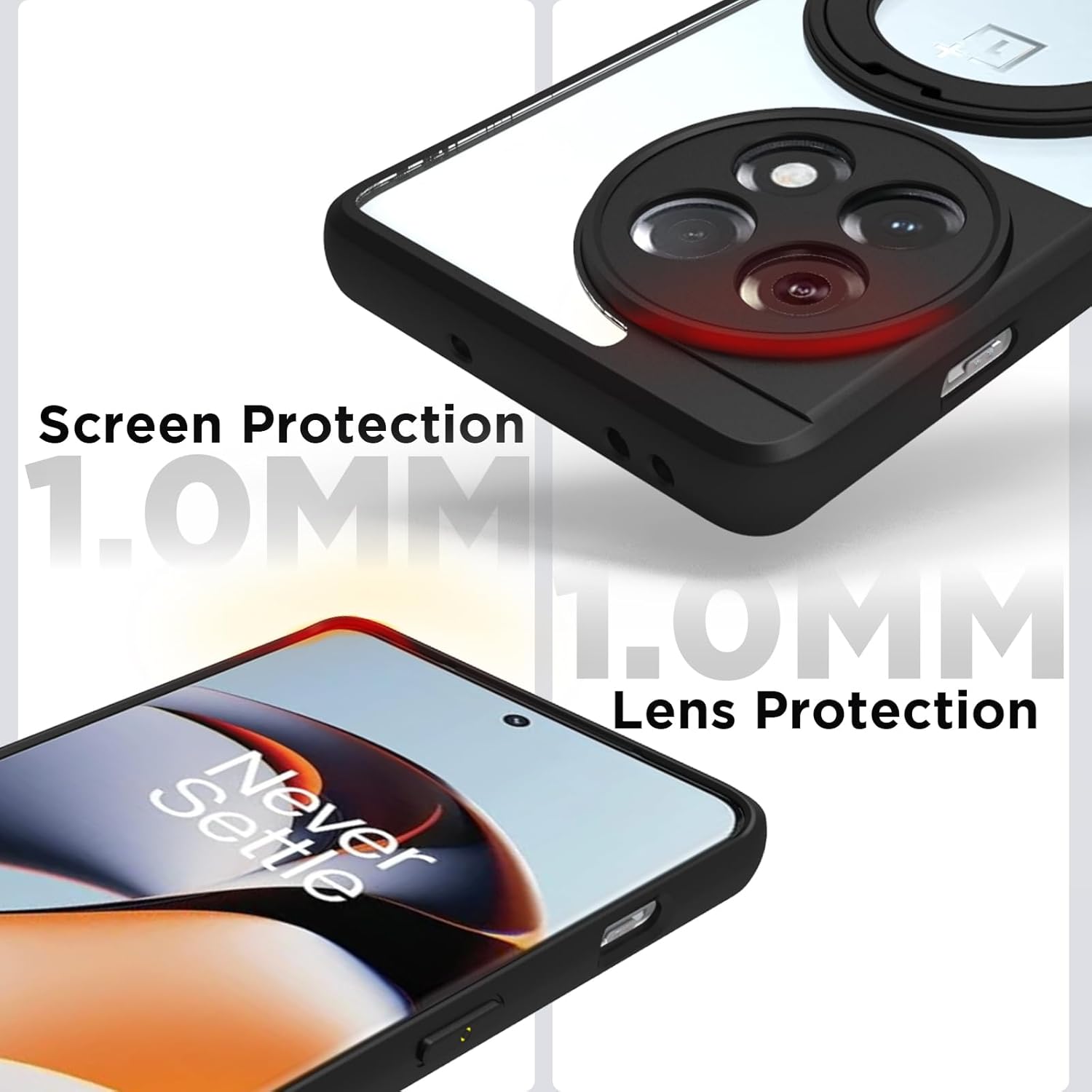OnePlus 11R Back Ring Stand Cover Case | Clear Hybrid - Clear Black Magnetic