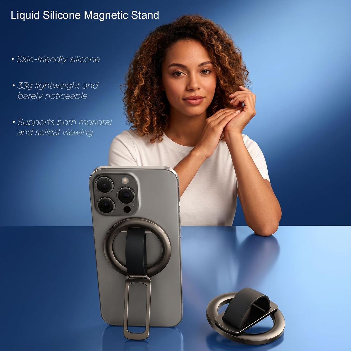 Magnetic Phone Grip & Stand | 2-in-1 Silicone Finger Loop - Grey