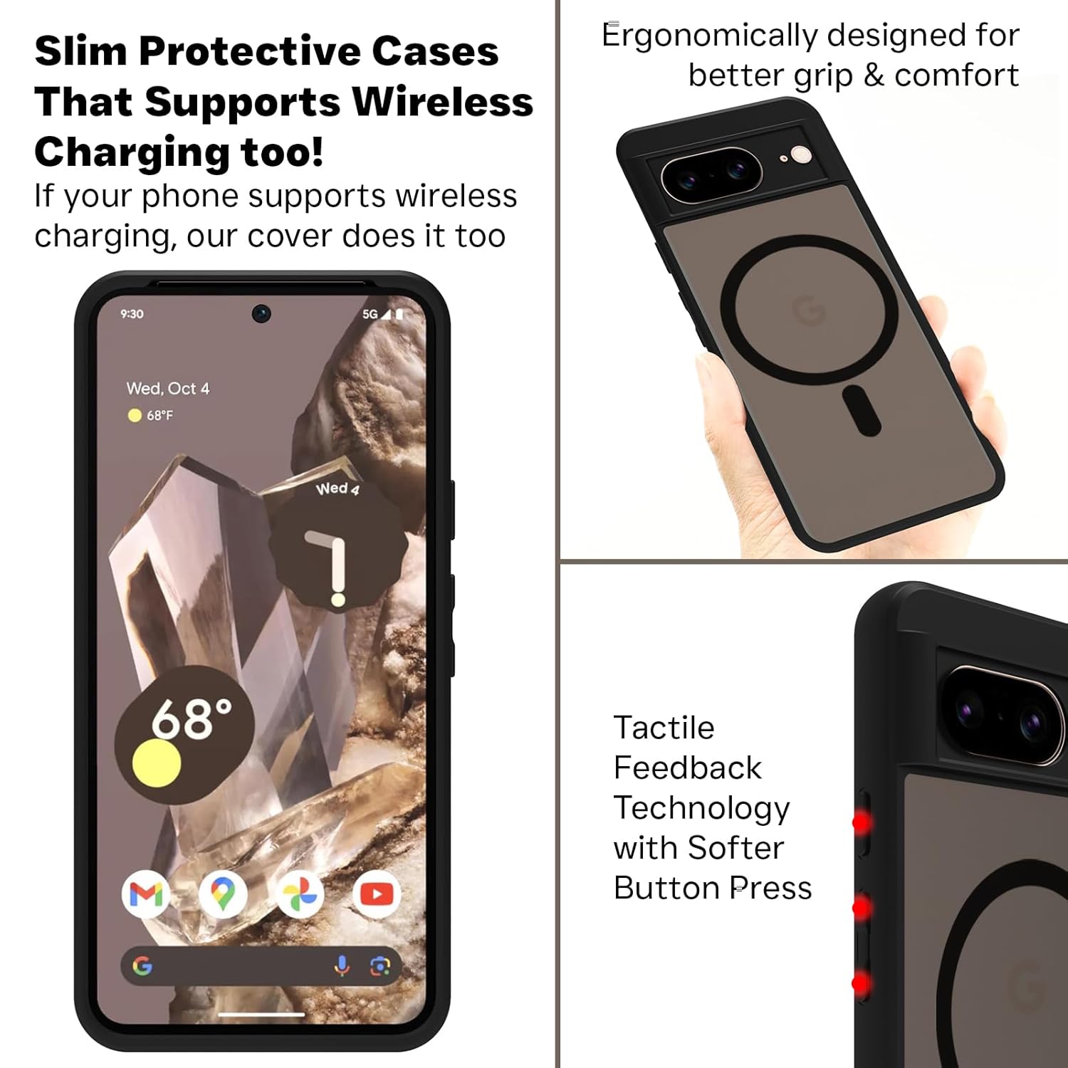 Google Pixel 8 Back Cover Case | Sleek Hybrid - Matte Black Magnetic