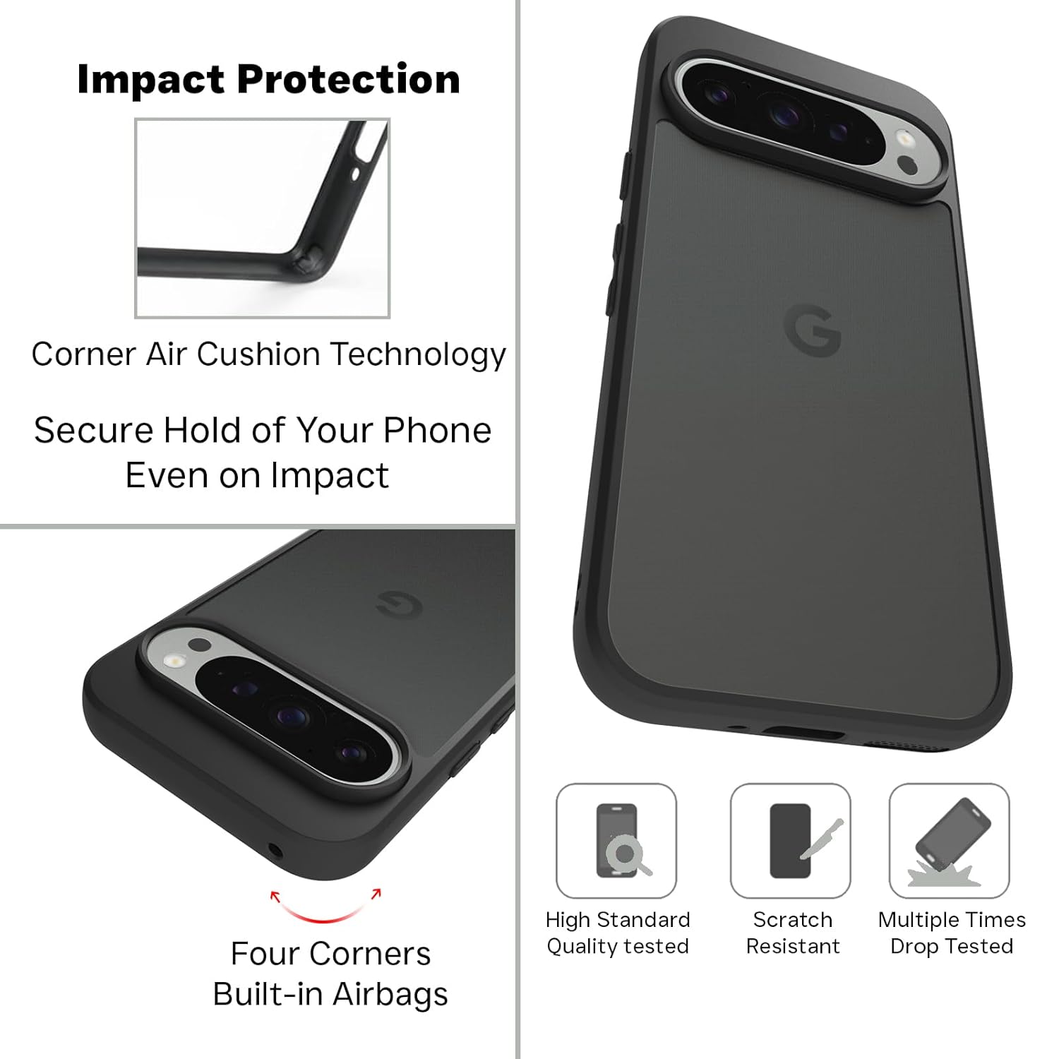 Google Pixel 9 / Pixel 9 Pro Back Cover Case | Sleek Hybrid - Smoke Black