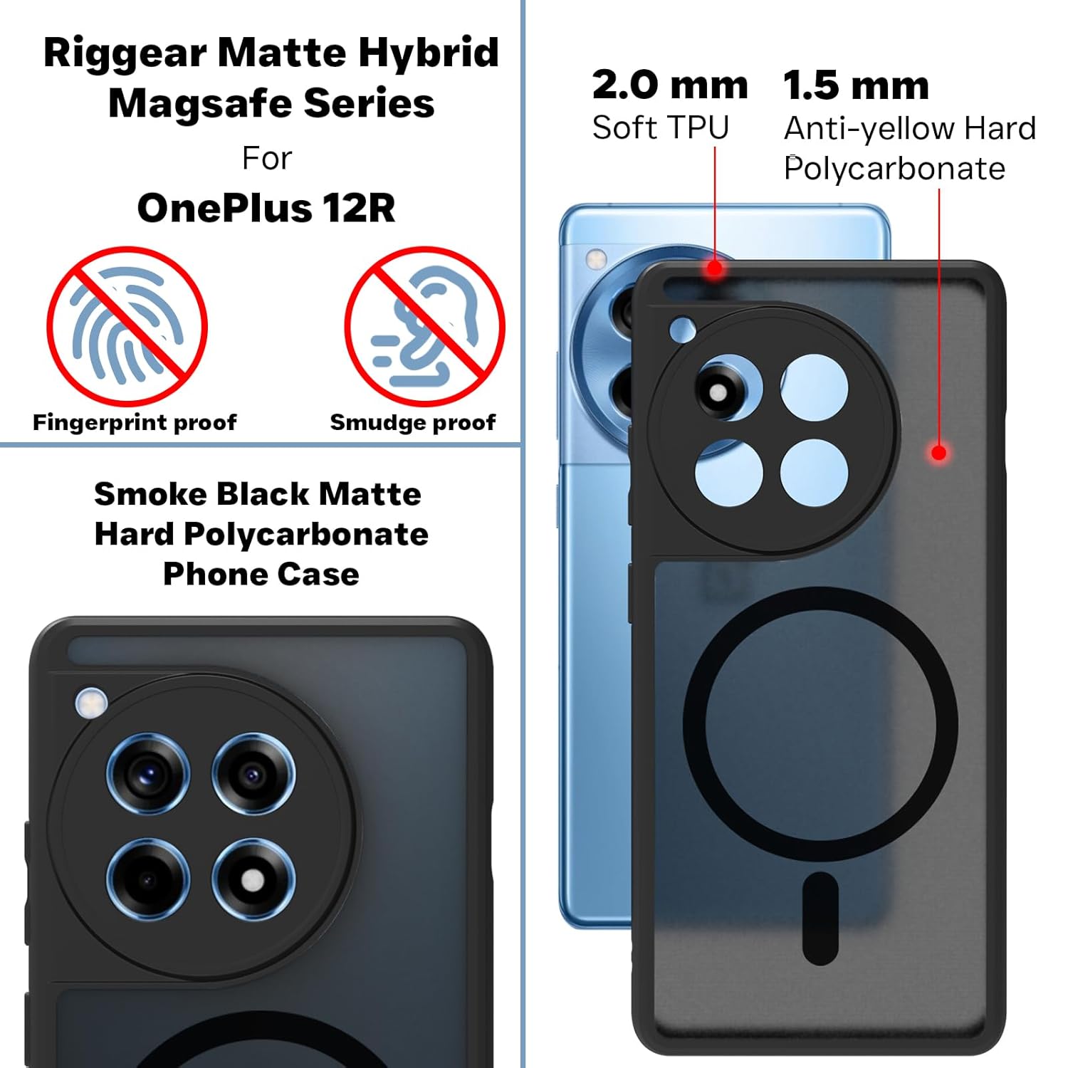 OnePlus 12R 5G Back Cover Case | Sleek Hybrid - Matte Black Magnetic