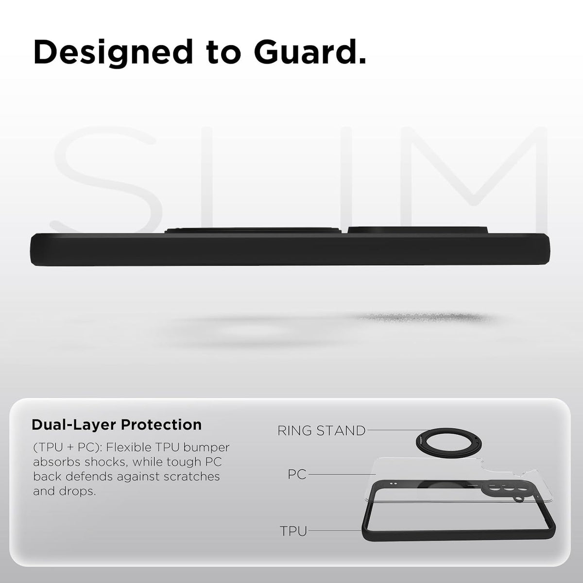 Samsung Galaxy A57 Ring Stand Back Cover Case | Sleek Hybrid - Clear Black Ring Stand
