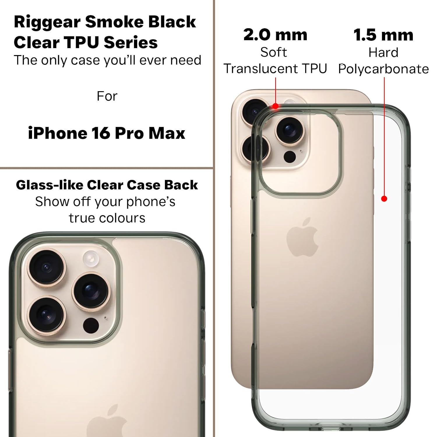 iPhone 16 Pro Max Back Cover Case | Sleek Hybrid - Clear