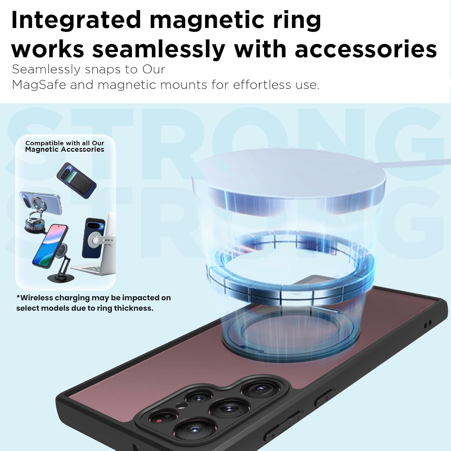 Samsung Galaxy S22 Ultra Ring Stand Back Cover Case | Clear Hybrid - Clear Black Magnetic