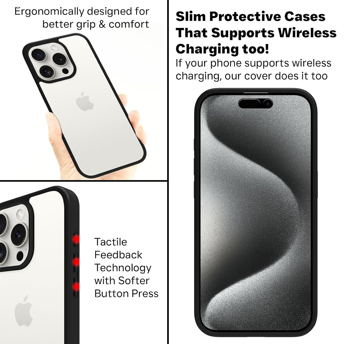 iPhone 15 Pro Back Cover Case | Sleek Hybrid - Clear Black