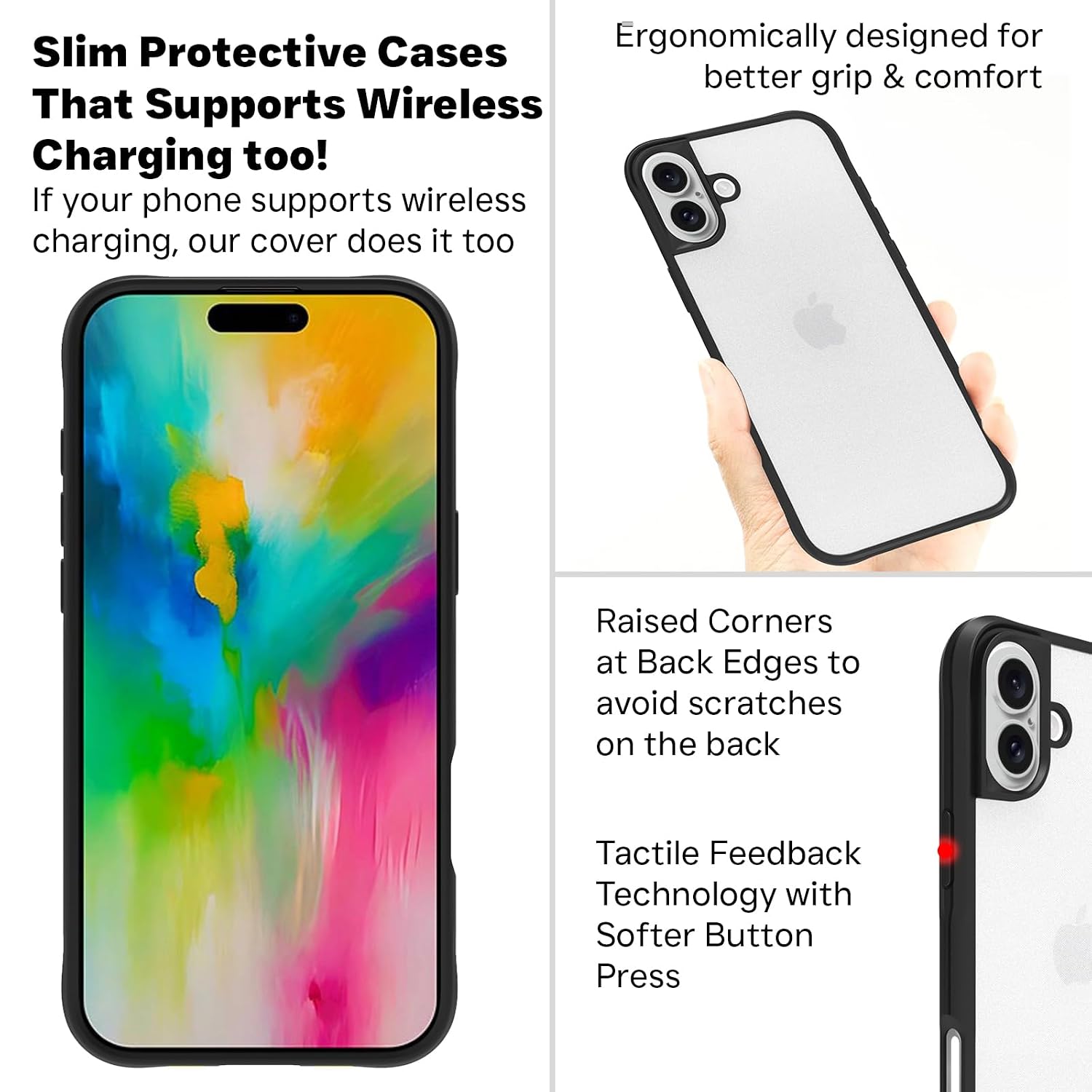 iPhone 16 Back Cover Case | Sleek Hybrid - Clear Black