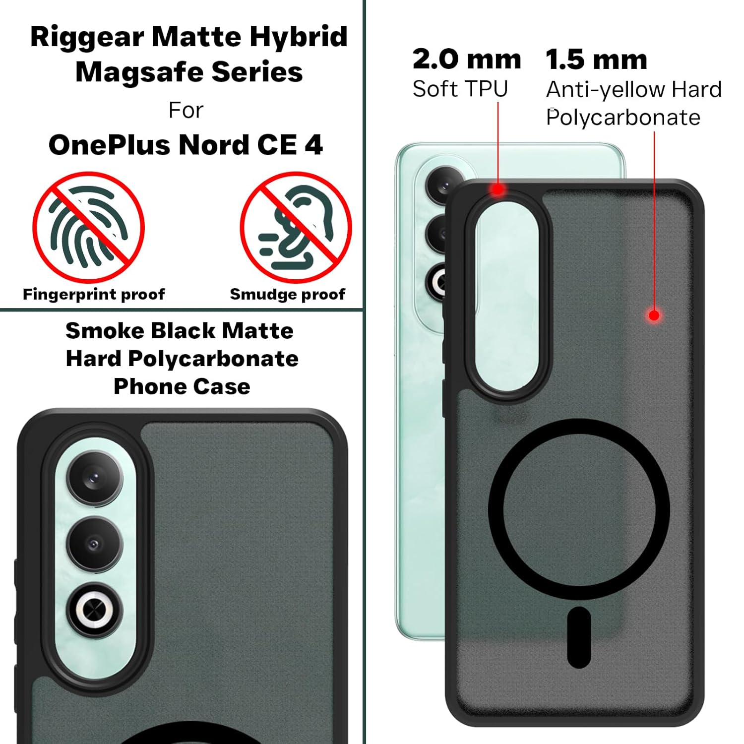 OnePlus Nord CE4 5G Back Cover Case | Sleek Hybrid - Matte Black Magnetic